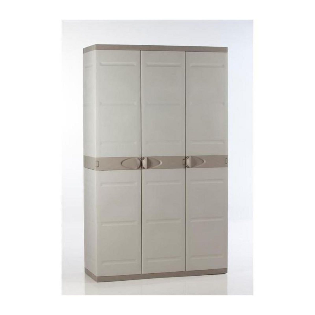PLASTIKEN TITANIUM PLASTIKEN Armoire 3 portes avec etageres + penderie l105 x p44 x h176 cm Beige et Taupe Gamme TITANIUM  Interieur/Exter