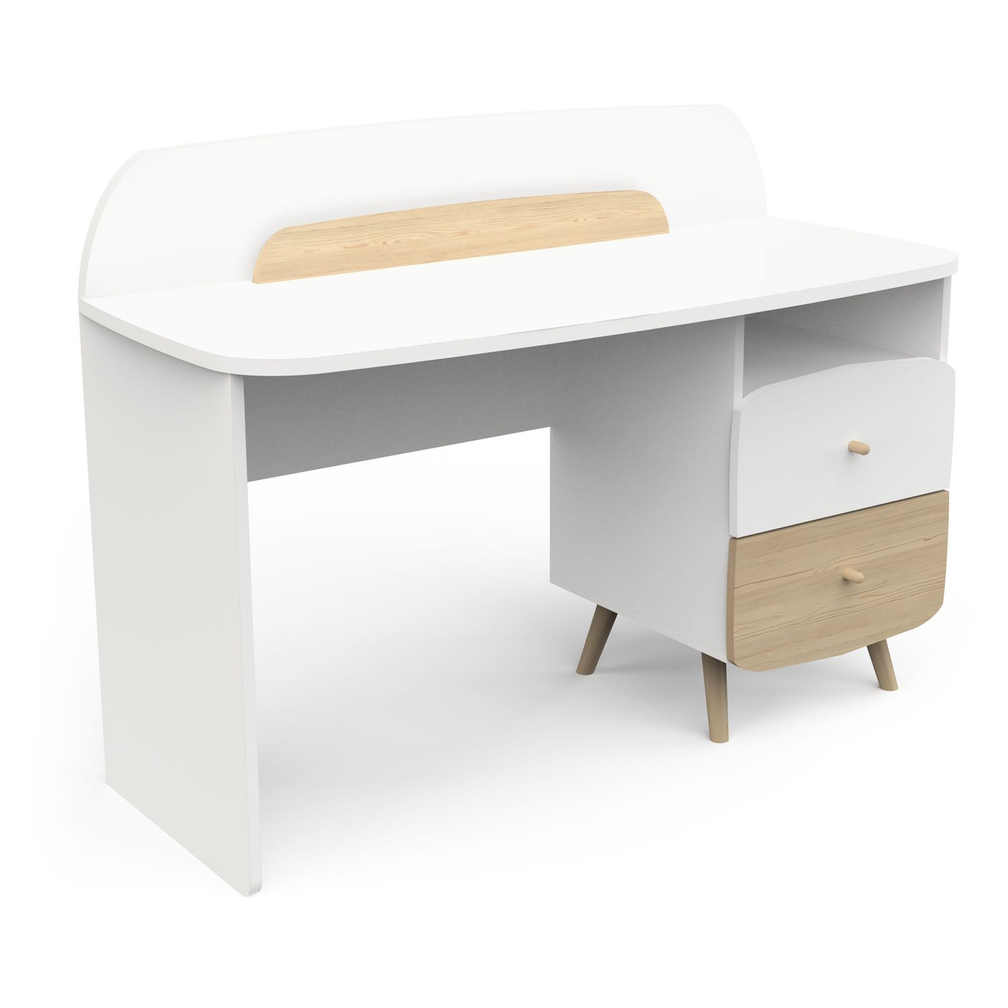 Voir la diapositive 4 : Bureau enfant 2 tiroirs 1 niche L98cm blanc LINIA