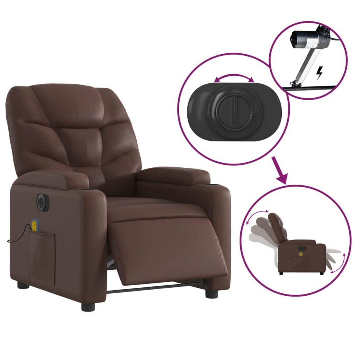 VIDAXL Fauteuil de massage inclinable electrique marron similicuir