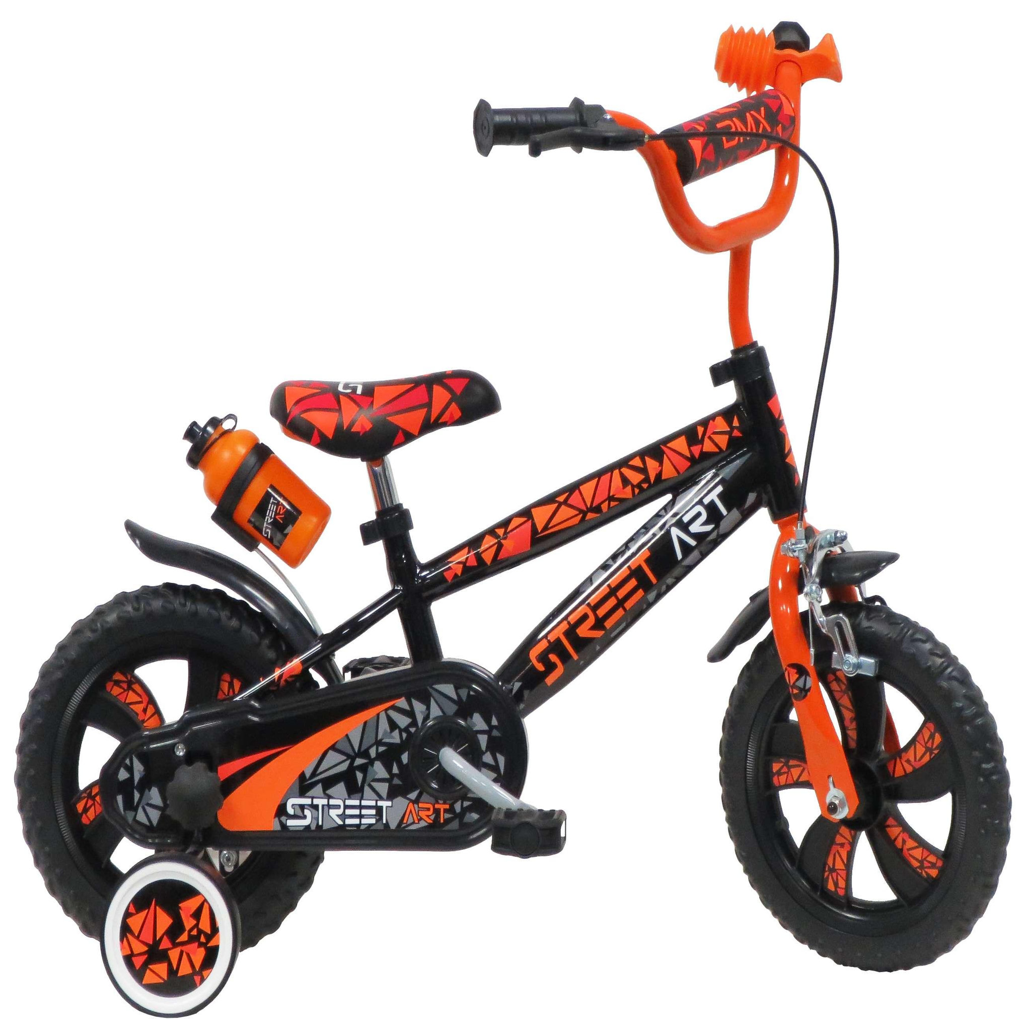 Vélo enfant - Modèle 12  Garçon Street Art pour enfant de 85/100 cm avec stabilisateurs - Guidon type BMX avec mousse décorative - Porte bidon - 1 frein + roues bâtons