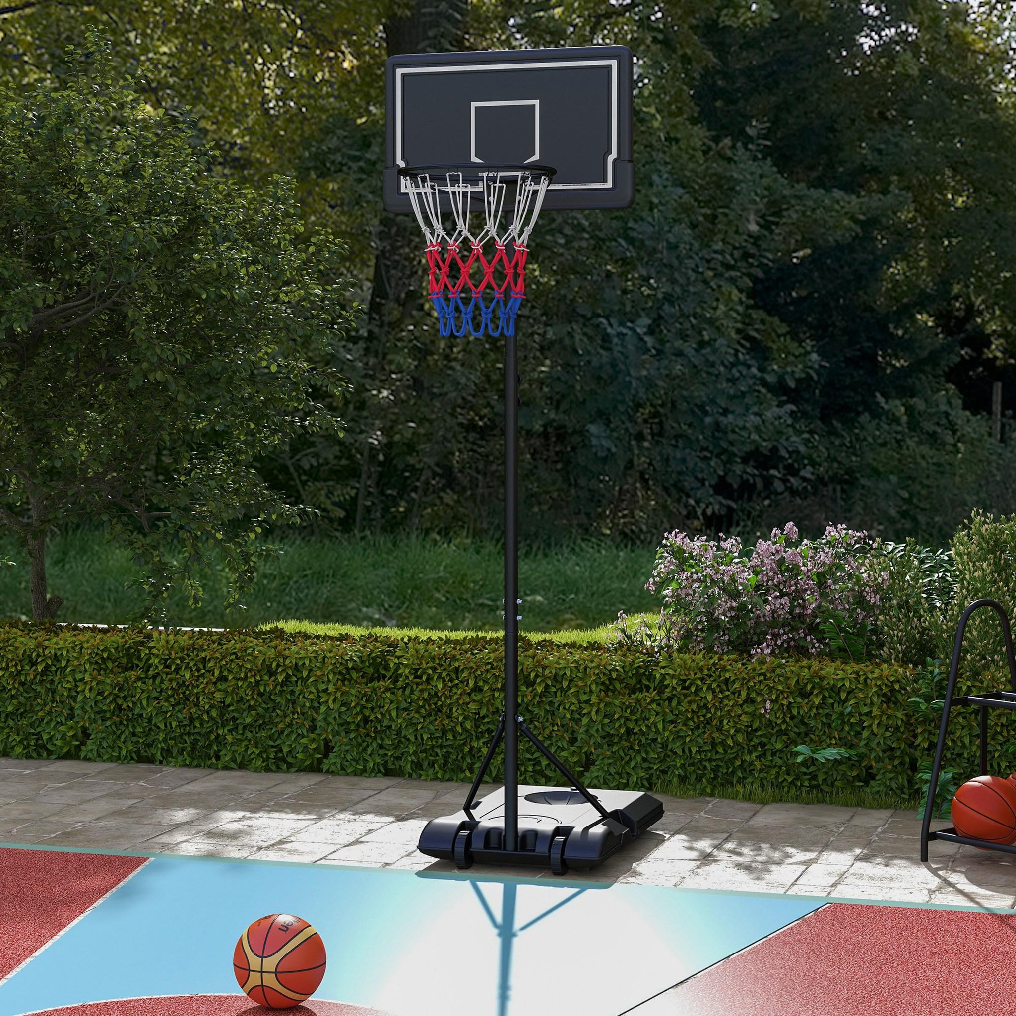Voir la diapositive 2 : HOMCOM Panier de basketball sur pied hauteur réglable h.182-213/220-250 cm lestage roulettes noir