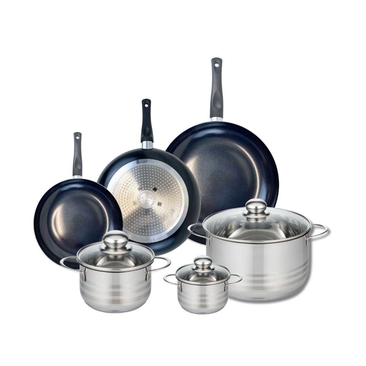 ELO Ensemble de 3 Poêles de cuisson 20, 24 et 28 cm et 3 faitouts 12, 16 et 24 cm Elo Prima Brillant