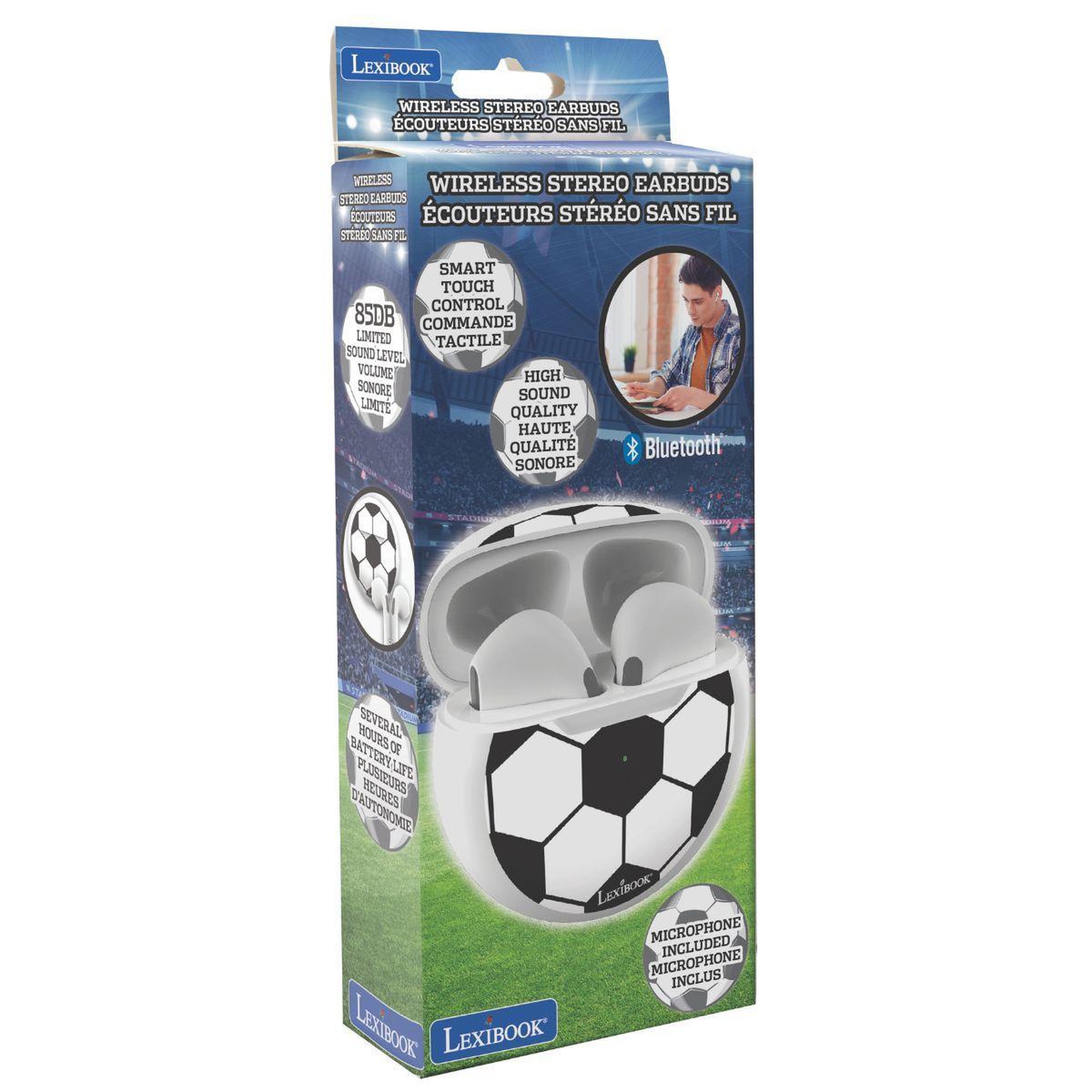 Voir la diapositive 6 : Lexibook Écouteurs sans fil Bluetooth Football avec étui de chargement et de rangement