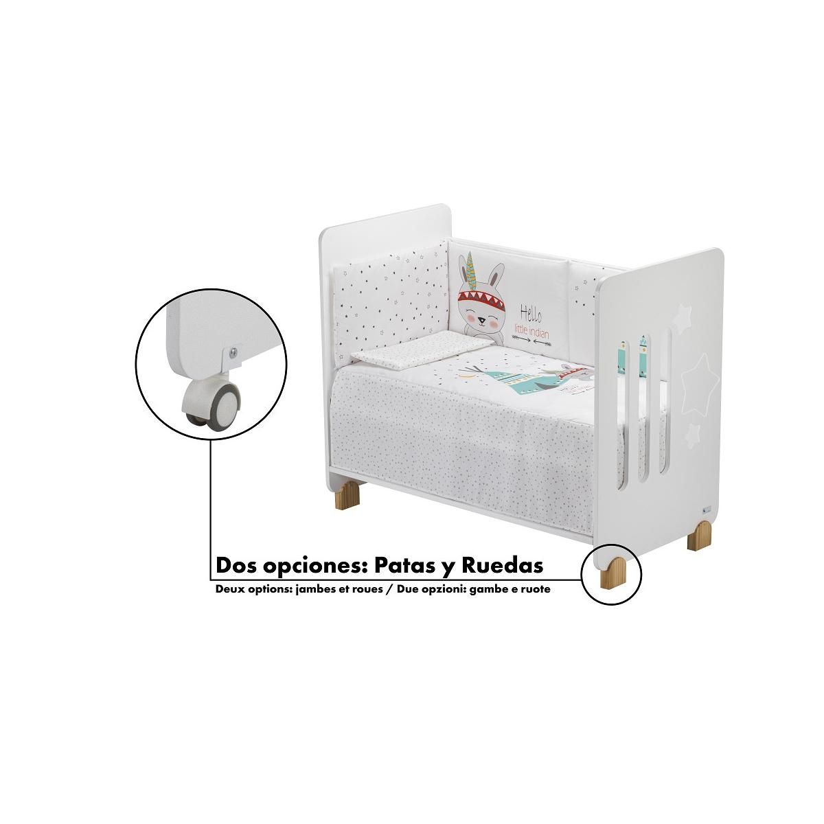 INTERBABY Lit Bébé Star Nature  and  Parure de lit 3 Pcs. Tipi/Oso Blanc