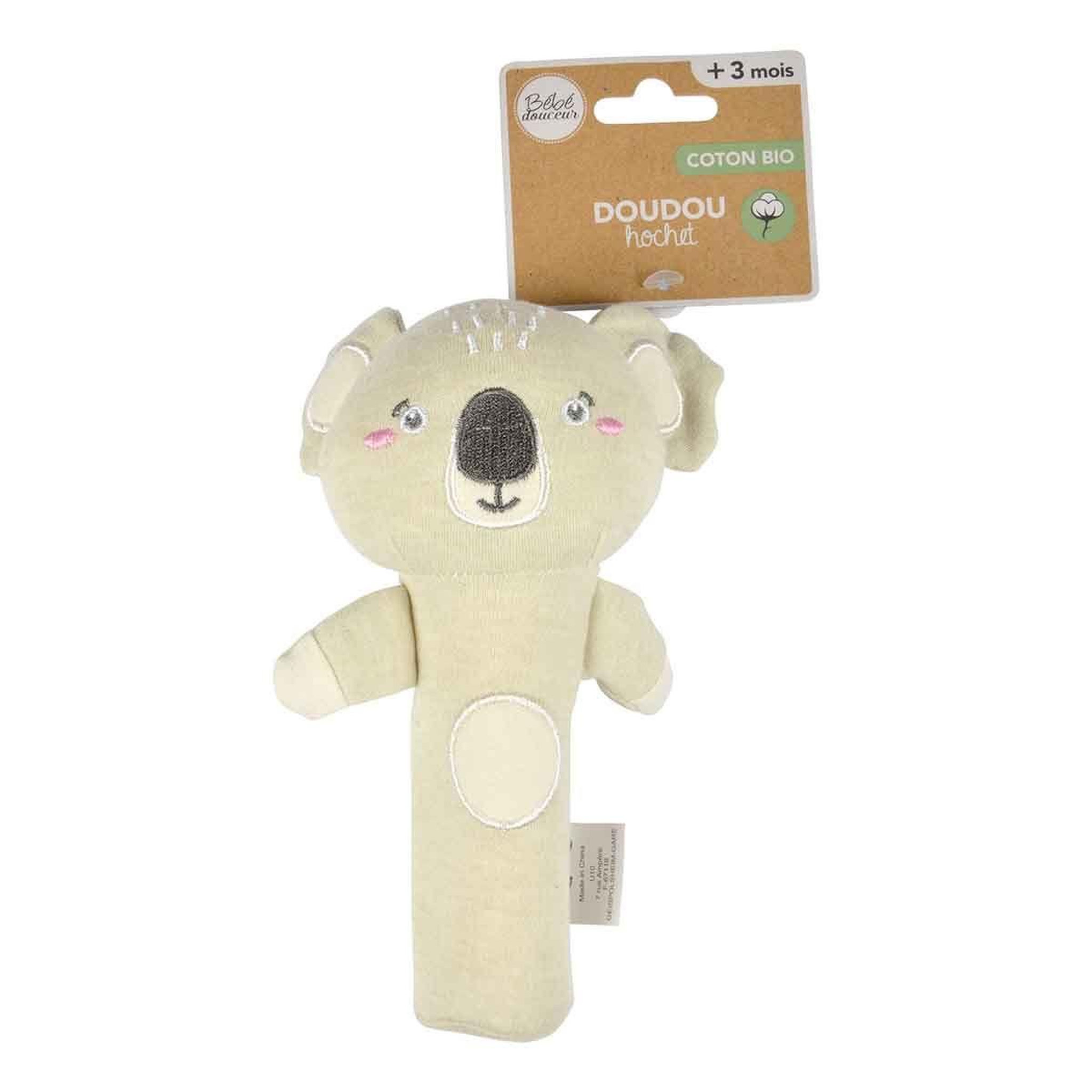 Voir la diapositive 3 : BEBE DOUCEUR Doudou hochet long bébé  koala  18cm naturel