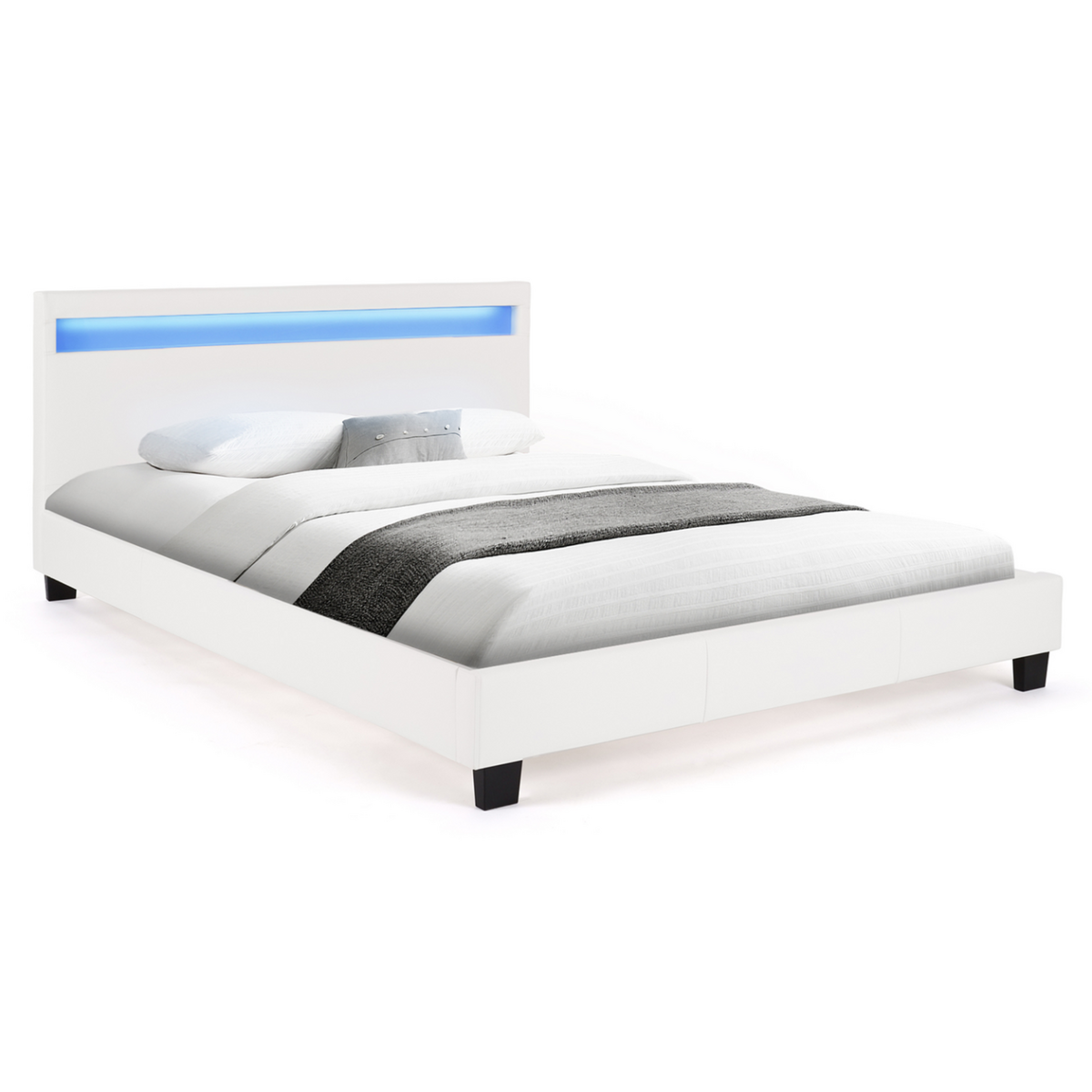 ID MARKET Lit double NEO avec tête de lit LED intégrées et sommier 140 x 190 cm PVC blanc
