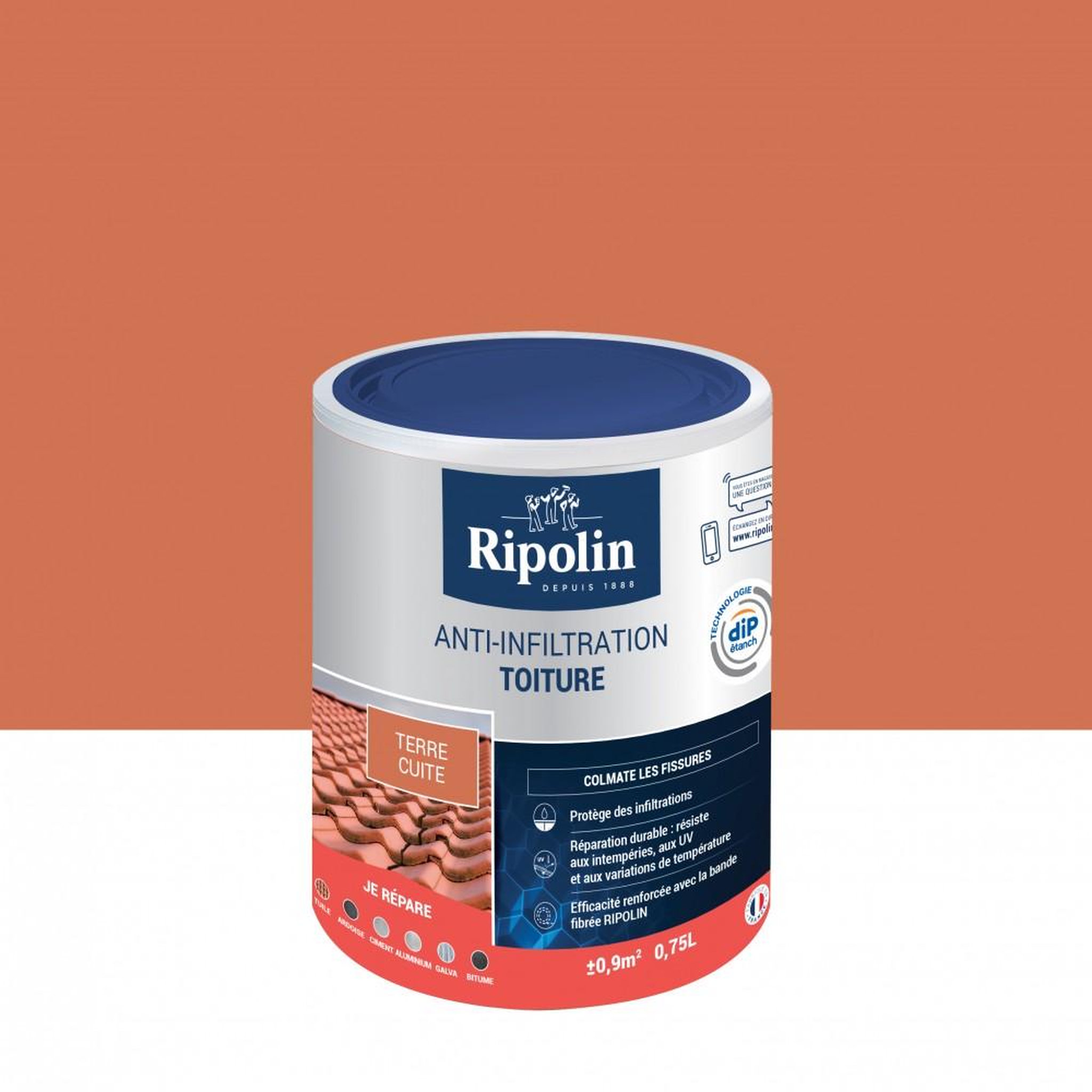 CENTRALE BRICO Revêtement d'étanchéité toiture, RIPOLIN Anti-infiltration terre cuite 0,75 L