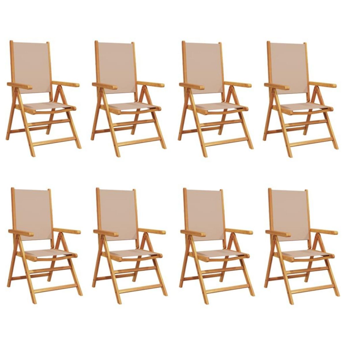 VIDAXL Chaises inclinables de jardin lot de 8 taupe tissu bois massif