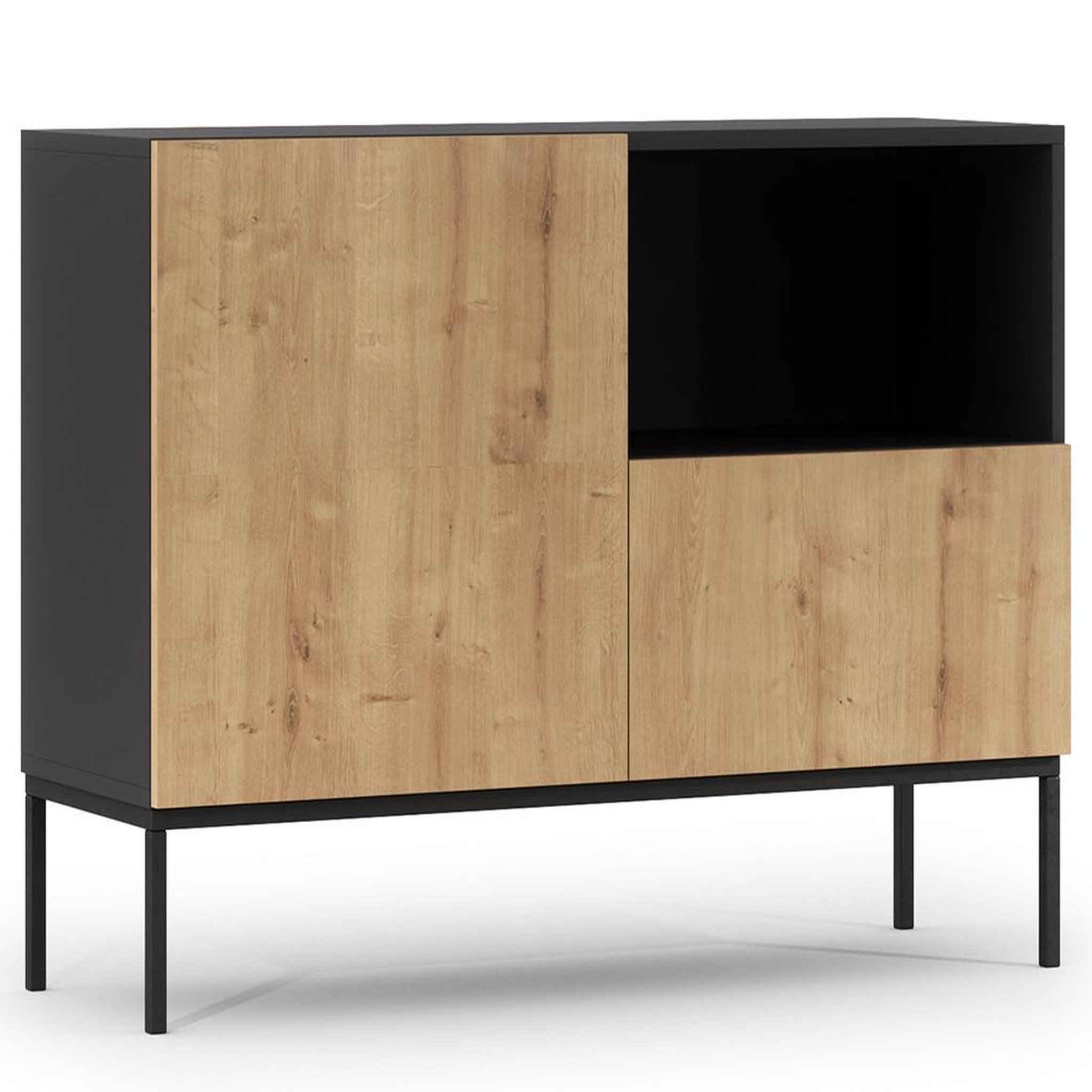 Voir la diapositive 1 : BEST MOBILIER Felicia - buffet bas - effet bois et noir - 1 porte, 1 tiroir et 1 niche - 120 cm