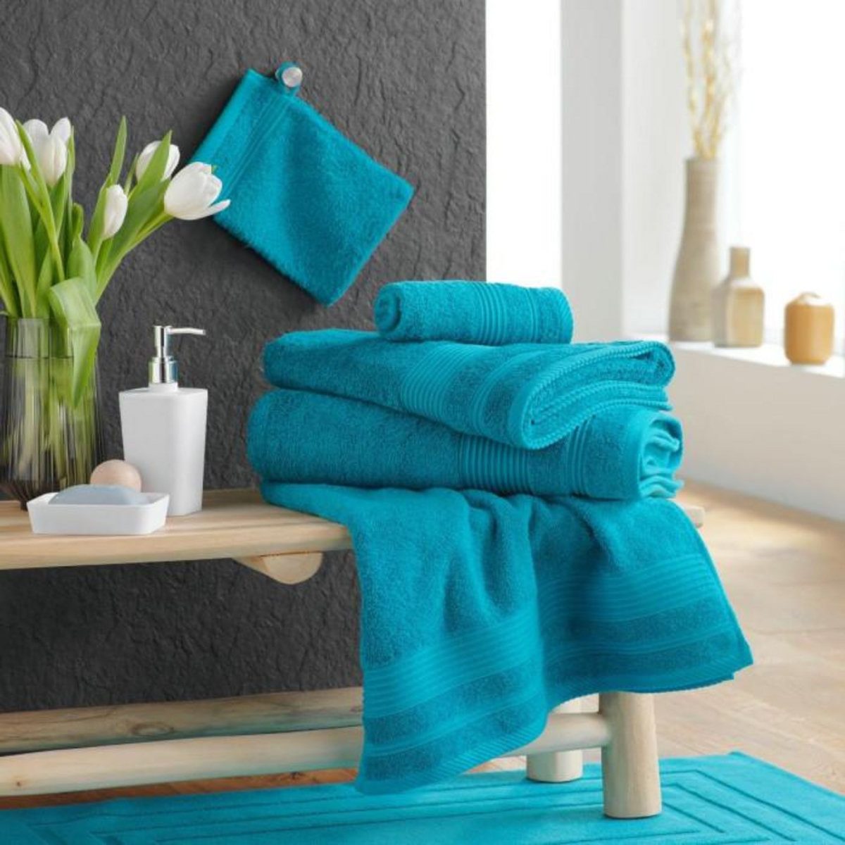 Paris Prix Drap de Douche  Tendresse  70x130cm Bleu Paon