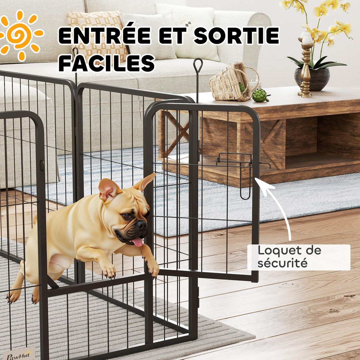 PAWHUT Parc enclos chien modulable pliable 12 panneaux porte verrouillable acier époxy noir