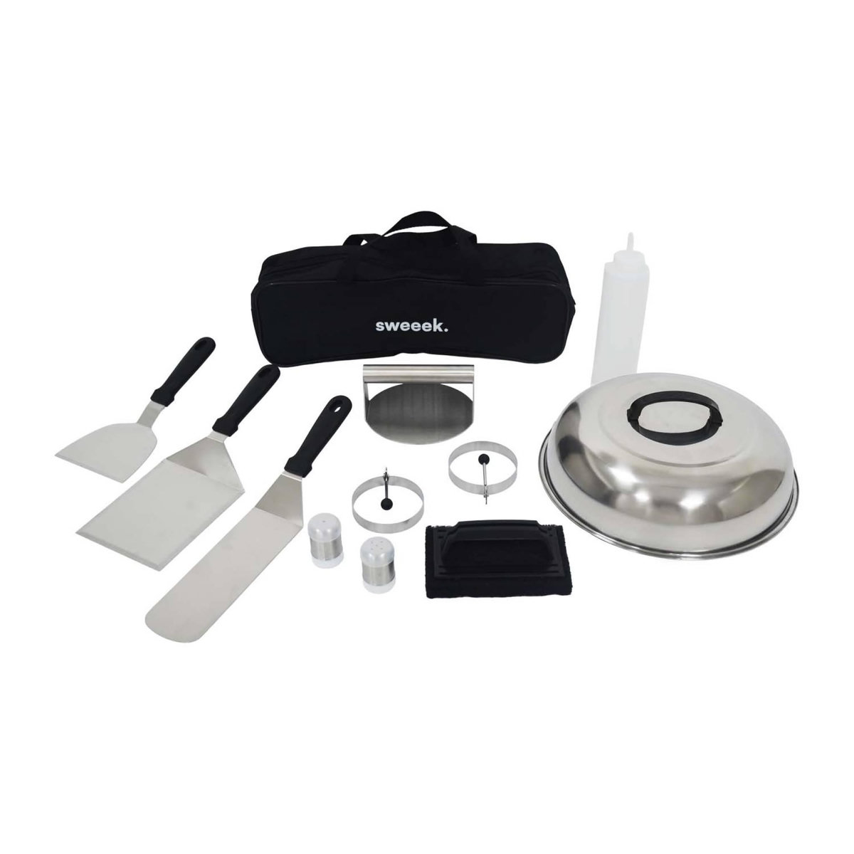 SWEEEK Plancha gaz 3 brûleurs acier inoxydable 12kW avec chariot et ustensiles - Raoul