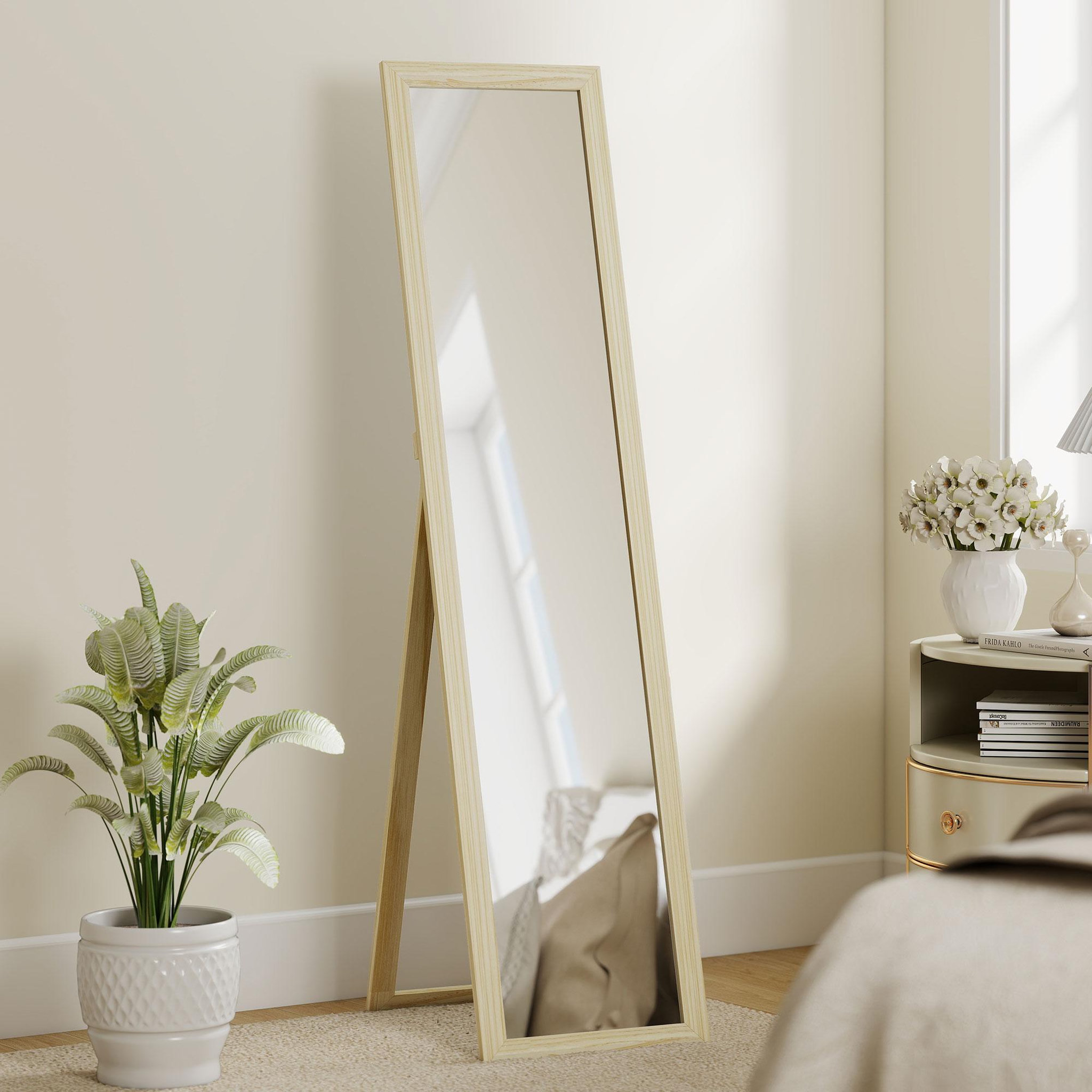 Voir la diapositive 2 : HOMCOM Miroir pleine longueur sur pied mural 154cm effet bois naturel
