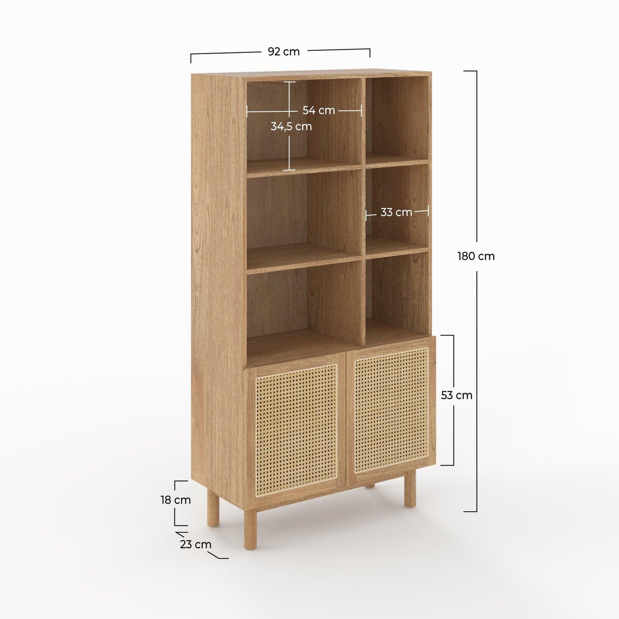 Voir la diapositive 4 : MAISON PAVANE Bibliothèque en bois massif de mindi et rotin-delya