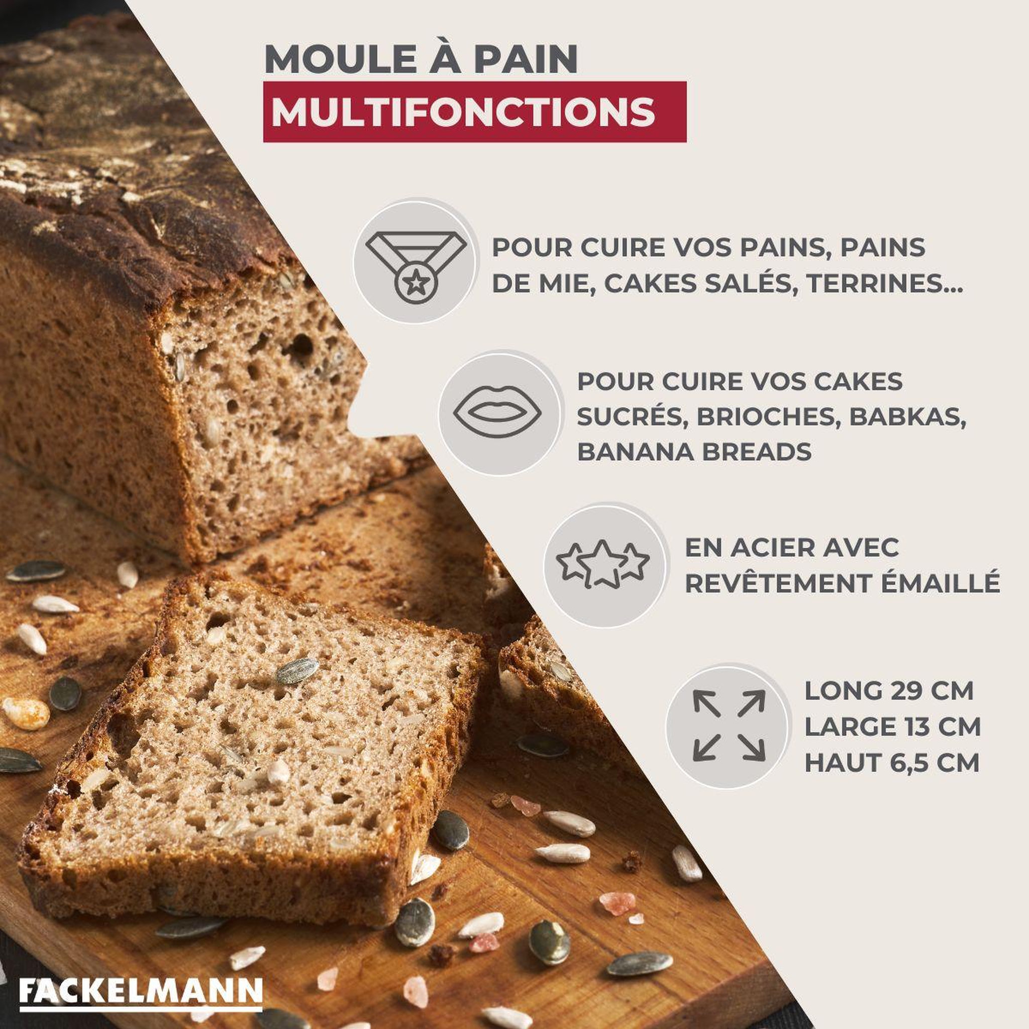Voir la diapositive 3 : Fackelmann Moule à pain et à cake émaillé 29 cm fackelmann