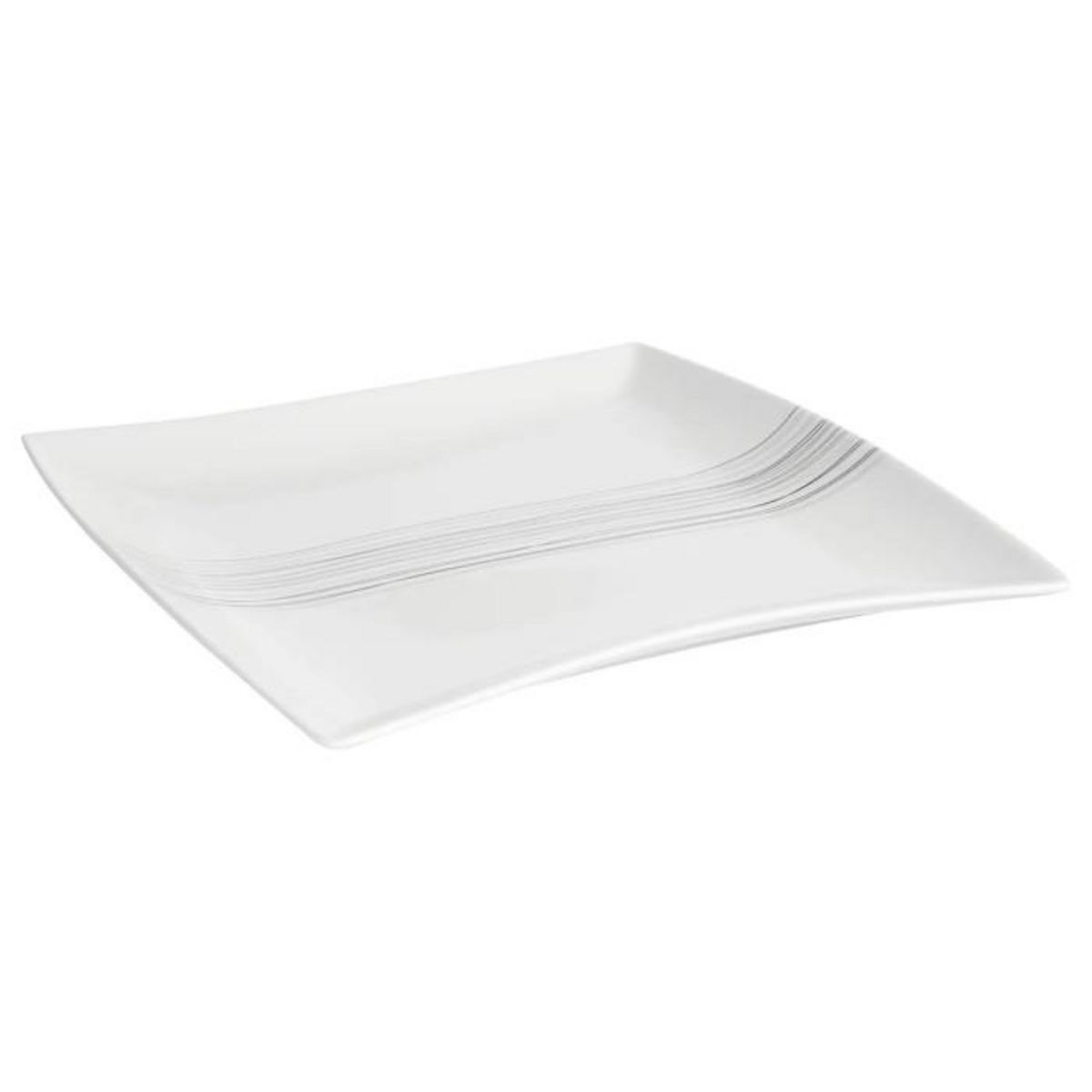 SECRET DE GOURMET Lot de 6 Assiettes de Présentation Carrées  Lignes  29cm Blanc