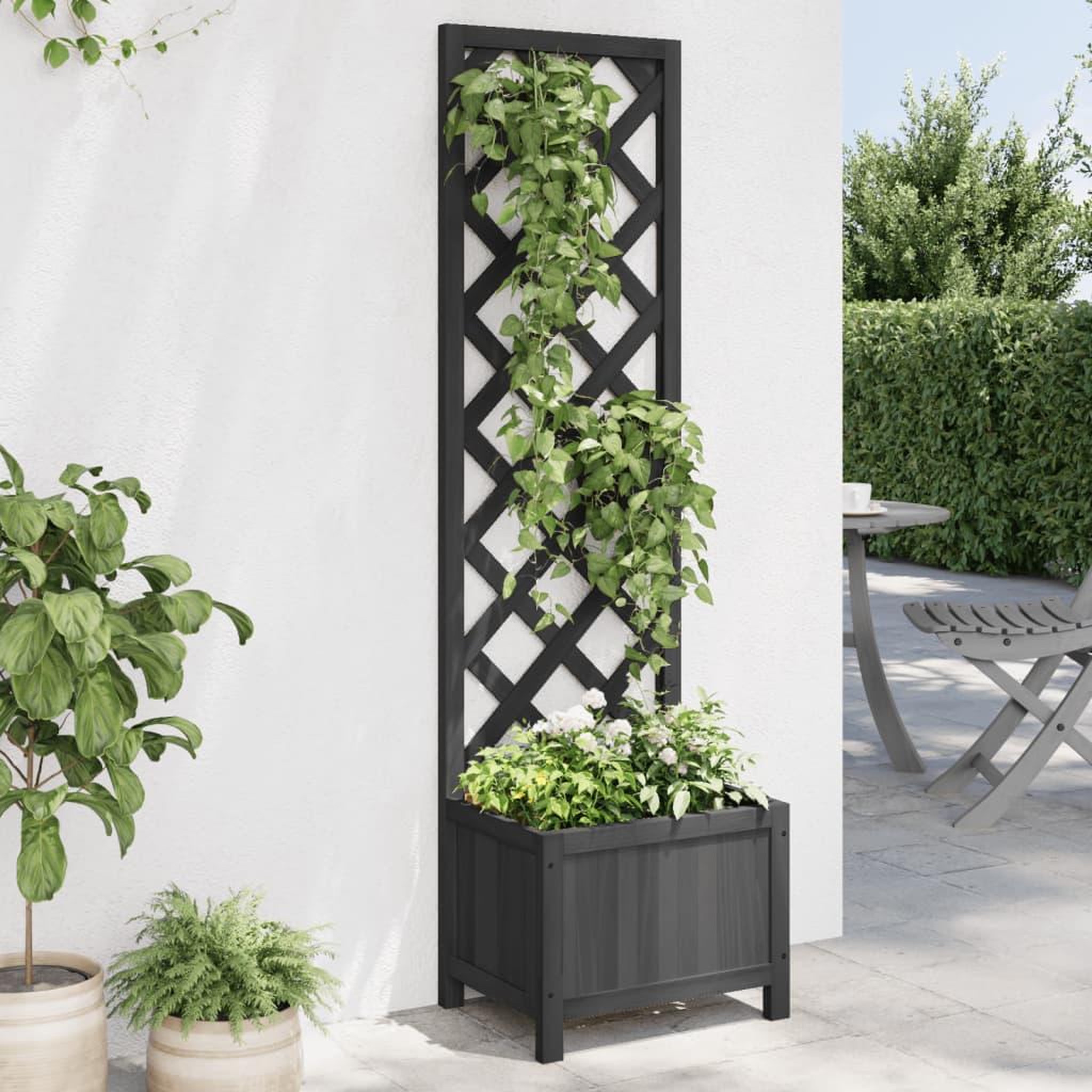 VIDAXL Jardiniere avec treillis noir bois massif de sapin