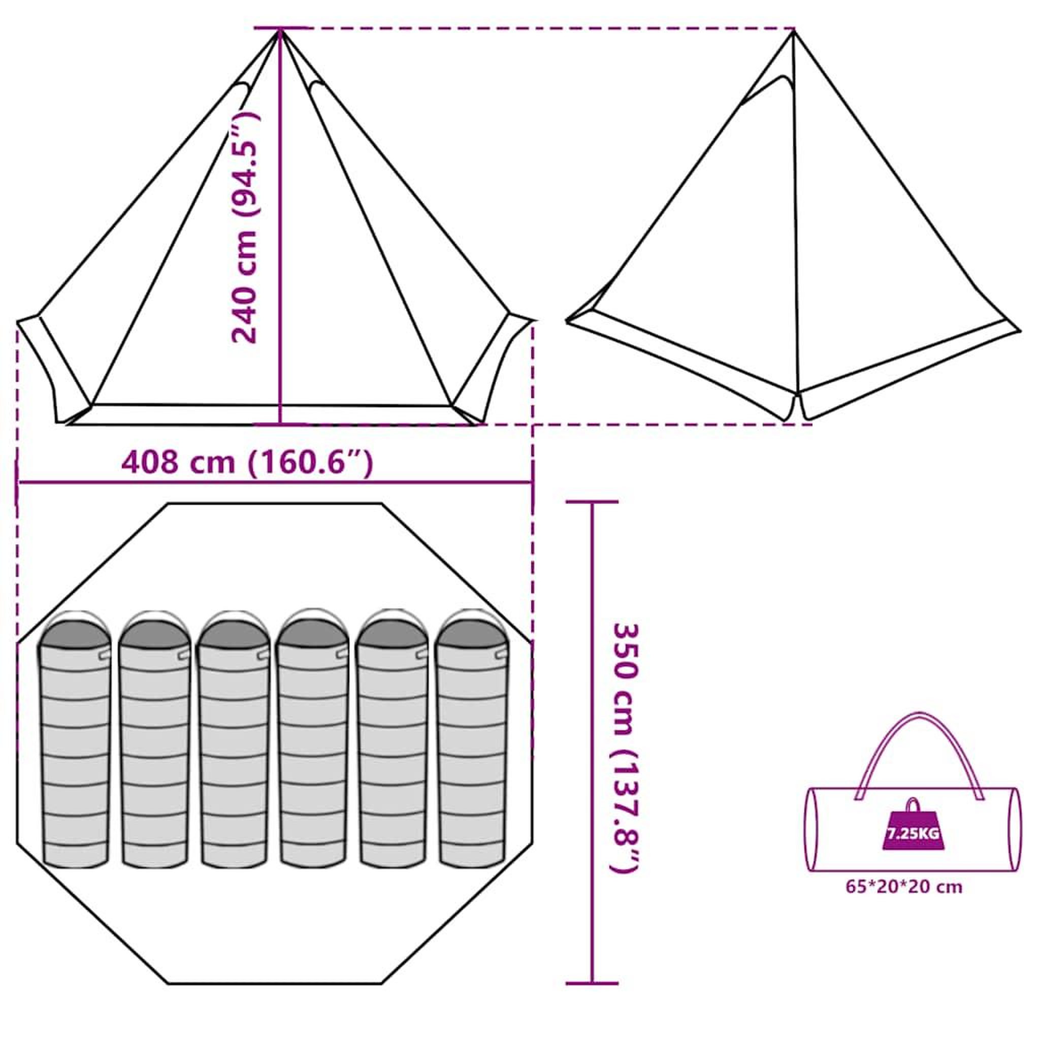 Voir la diapositive 6 : VIDAXL Tente familiale tipi 6 personnes vert impermeable