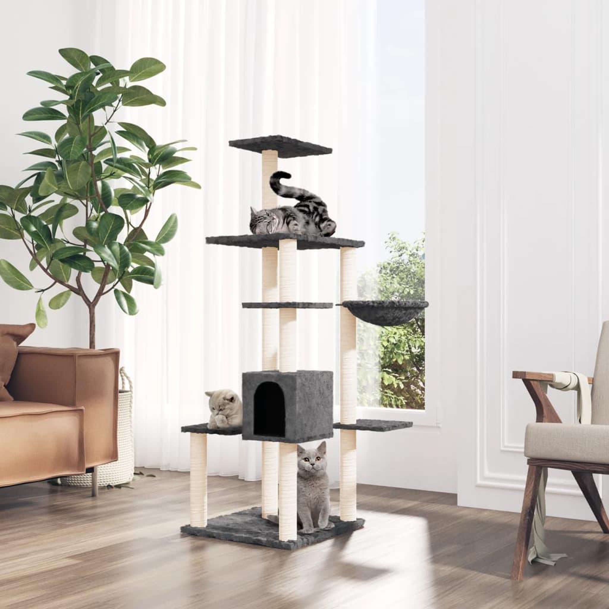 VIDAXL Arbre a chat avec griffoirs en sisal Gris fonce 142 cm