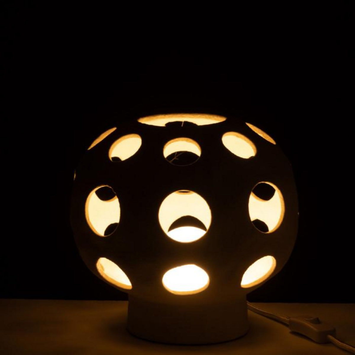 Paris Prix Lampe à Poser en Céramique  Globe  25cm Beige