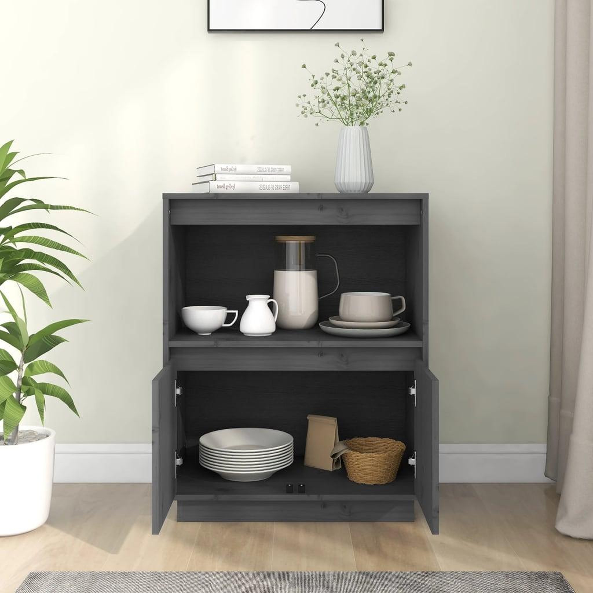 Voir la diapositive 3 : VIDAXL Buffet Gris 60x34x75 cm Bois massif de pin