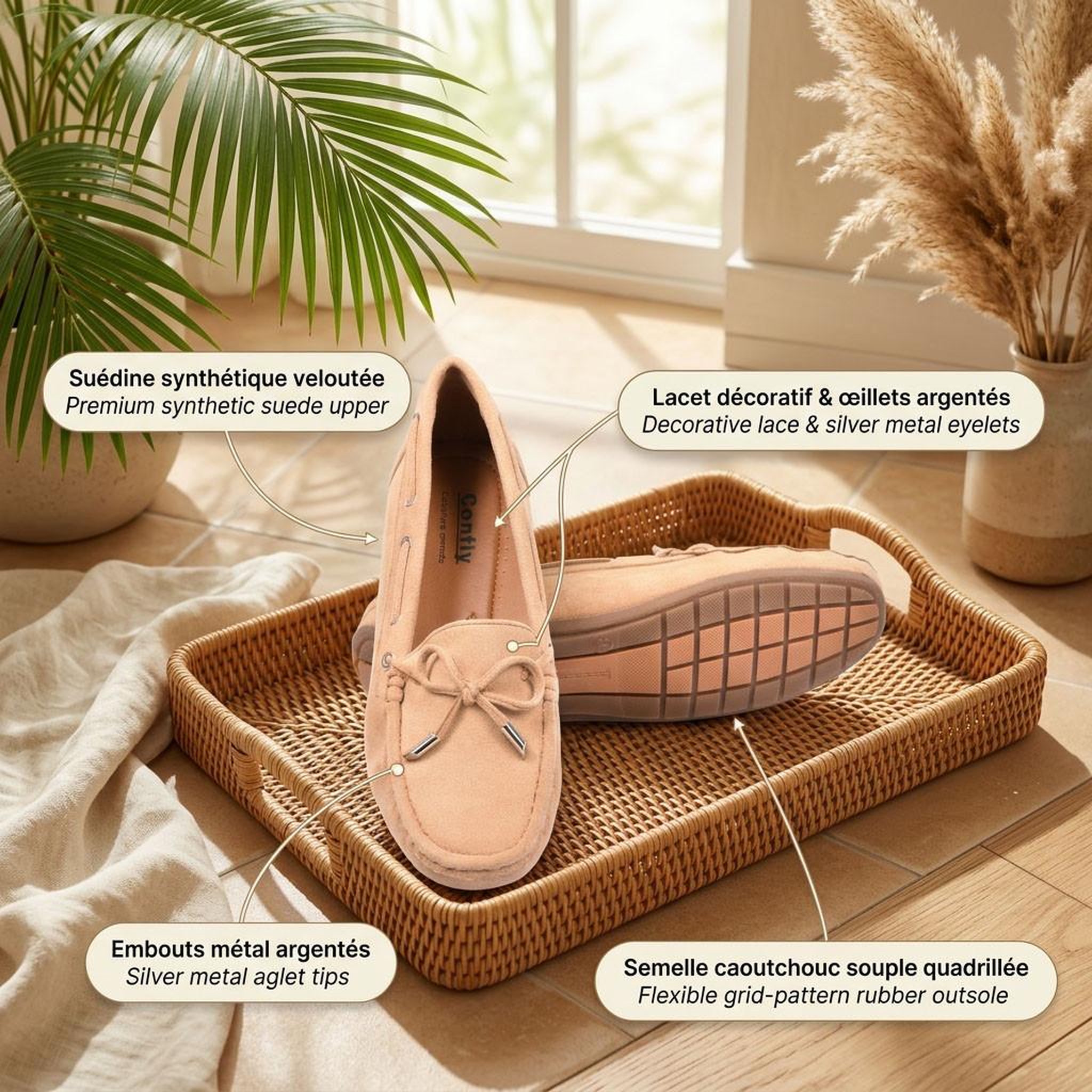 Voir la diapositive 4 : OZABI OZABI Mocassins Femme Lacet Daim Bobo Chic 3 Coloris