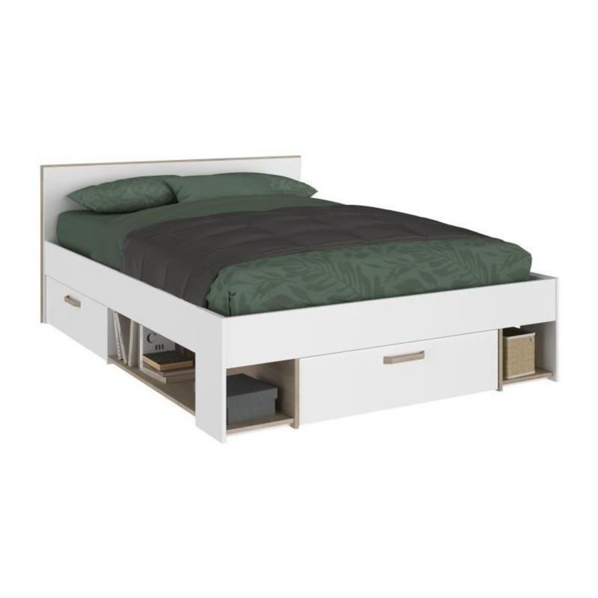 PARISOT Chambre complete adulte DREAM : Lit 140x190/200 cm + 2 chevets + Commode - Décor blanc et chene - PARISOT