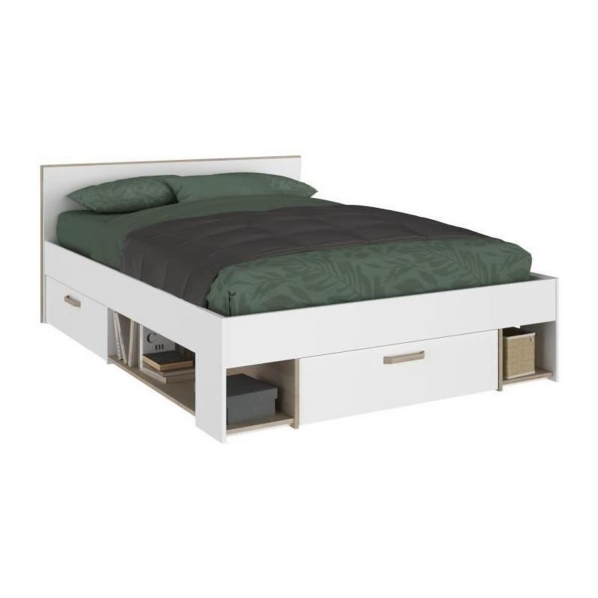 PARISOT Chambre complete adulte DREAM : Lit 140x190/200 cm + 2 chevets + Commode - Décor blanc et chene - PARISOT