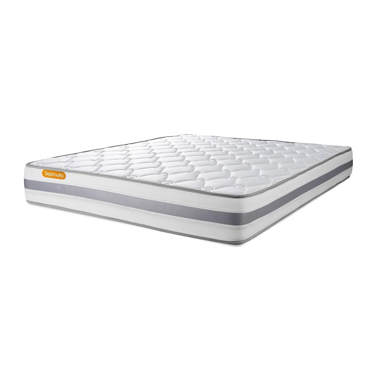 SEPTNUITS Pack matelas + sommier kit gris Memo Spring Ressorts ensachés MAXI épaisseur + Couette + 2 oreillers