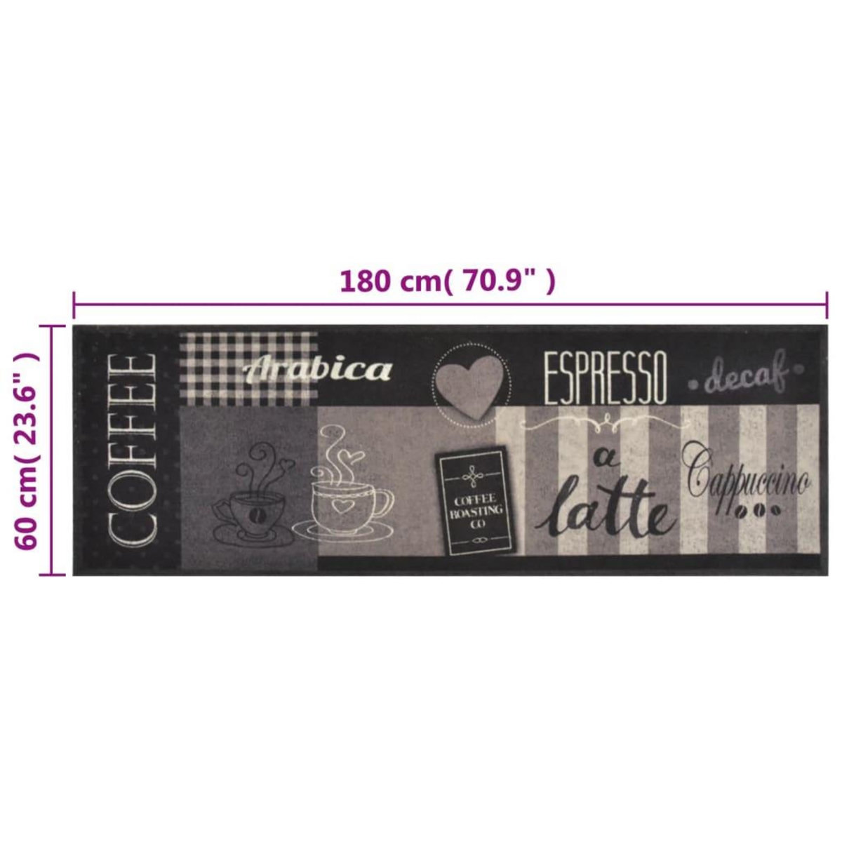 VIDAXL Tapis de cuisine lavable impression cafe noir 60x180 cm velours
