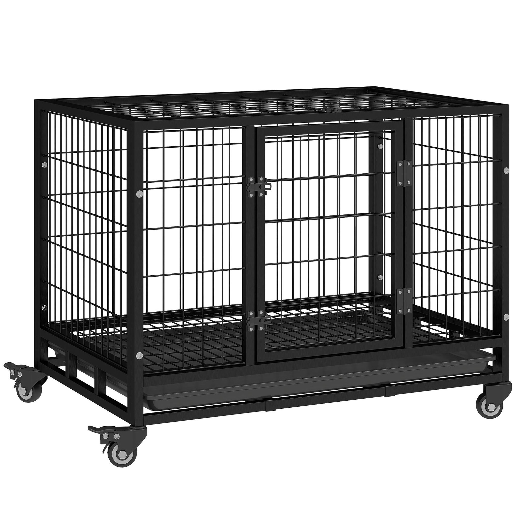 Voir la diapositive 1 : PAWHUT Cage pour chien animaux cage de transport sur roulettes 2 portes noir