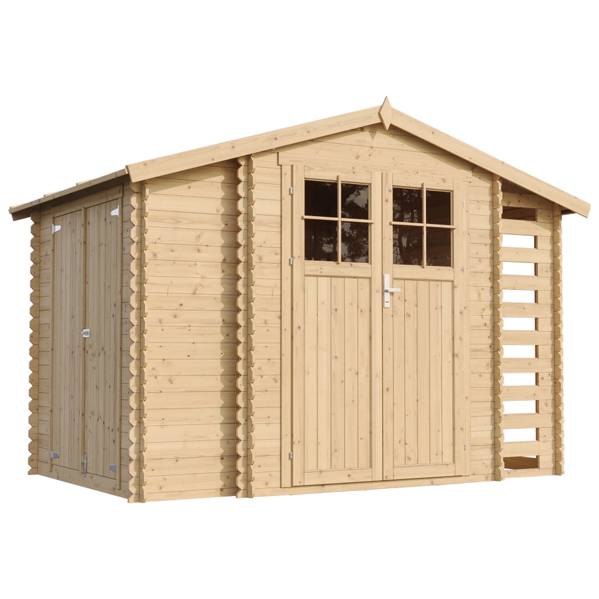 TIMBELA Abri de jardin en bois et range bûches extérieur - 3,53 + 0,97+0,97 m2 m389f