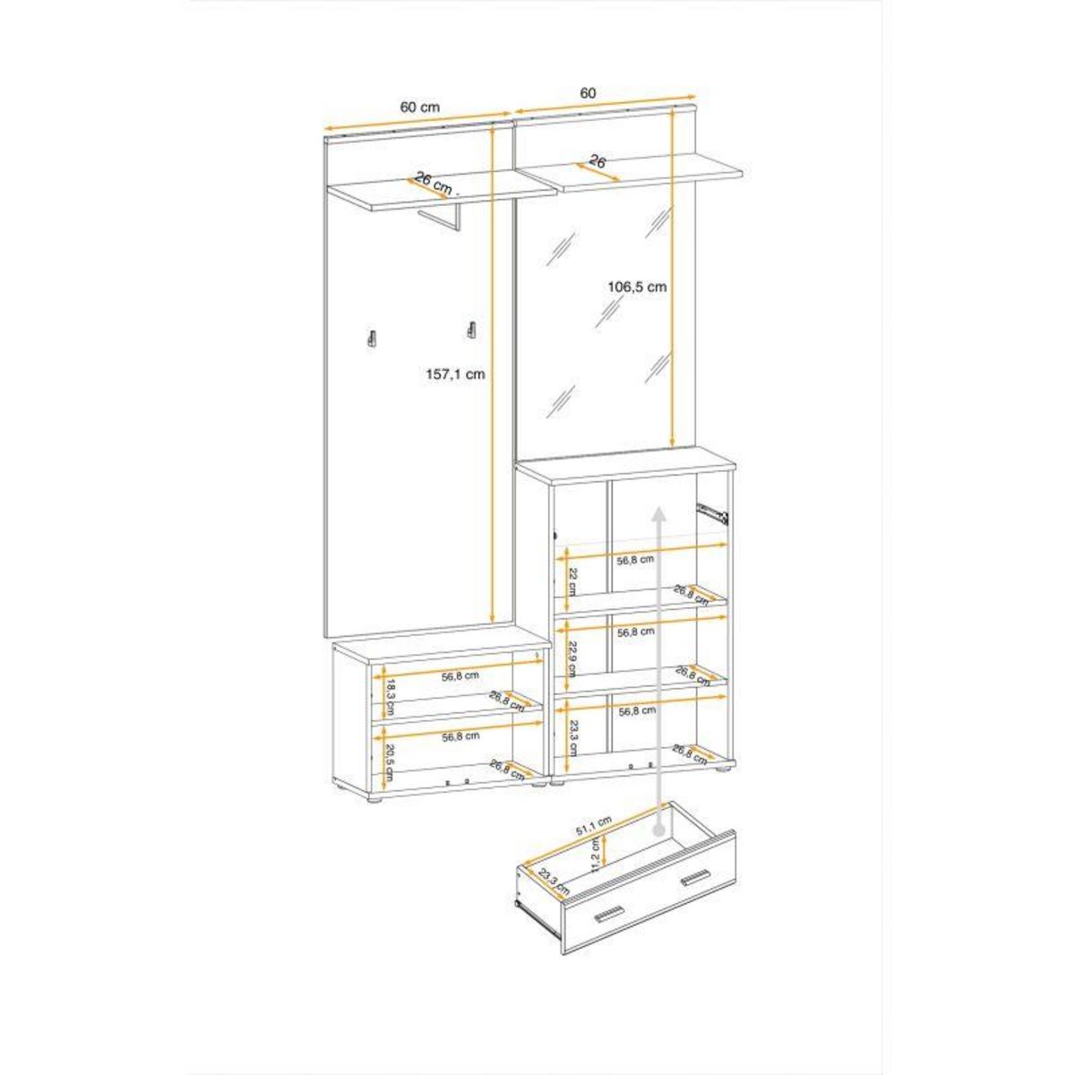 Paris Prix Ensemble Vestiaire 5P  ARMARIO II  203cm Chêne