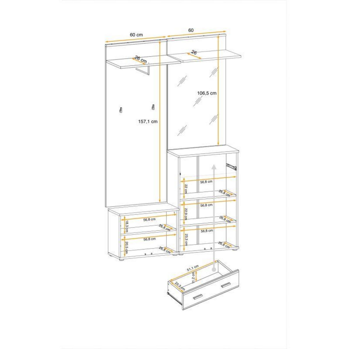 Paris Prix Ensemble Vestiaire 5P  ARMARIO II  203cm Chêne