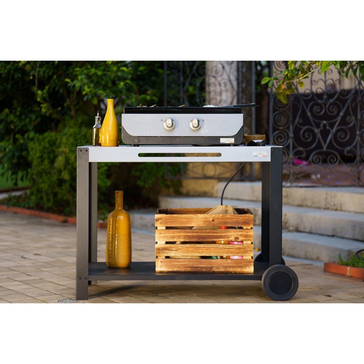 Le marquier Plancha électrique PLOE260DP noir gris 2 brûleurs à poser, 60x40 cm