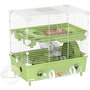 Voir la diapositive 5 : PAWHUT Cage pour hamster 2 niveaux roue sphère bac à sable tuyaux biberon eau dim. 44,5 x 28 x 44 cm blanc vert