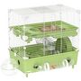 Voir la diapositive 5 : PAWHUT Cage pour hamster 2 niveaux roue sphère bac à sable tuyaux biberon eau dim. 44,5 x 28 x 44 cm blanc vert