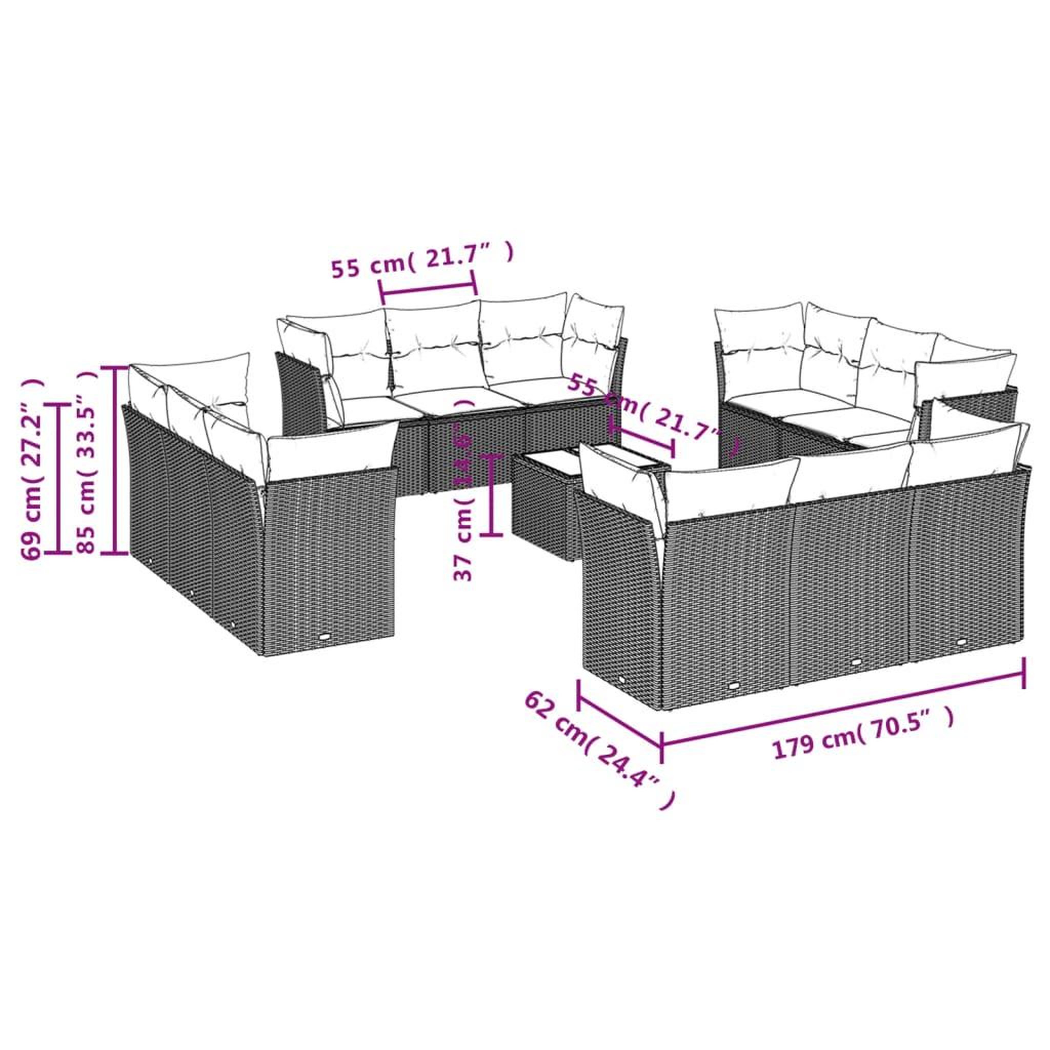 Voir la diapositive 3 : VIDAXL Salon de jardin avec coussins 13 pcs noir resine tressee