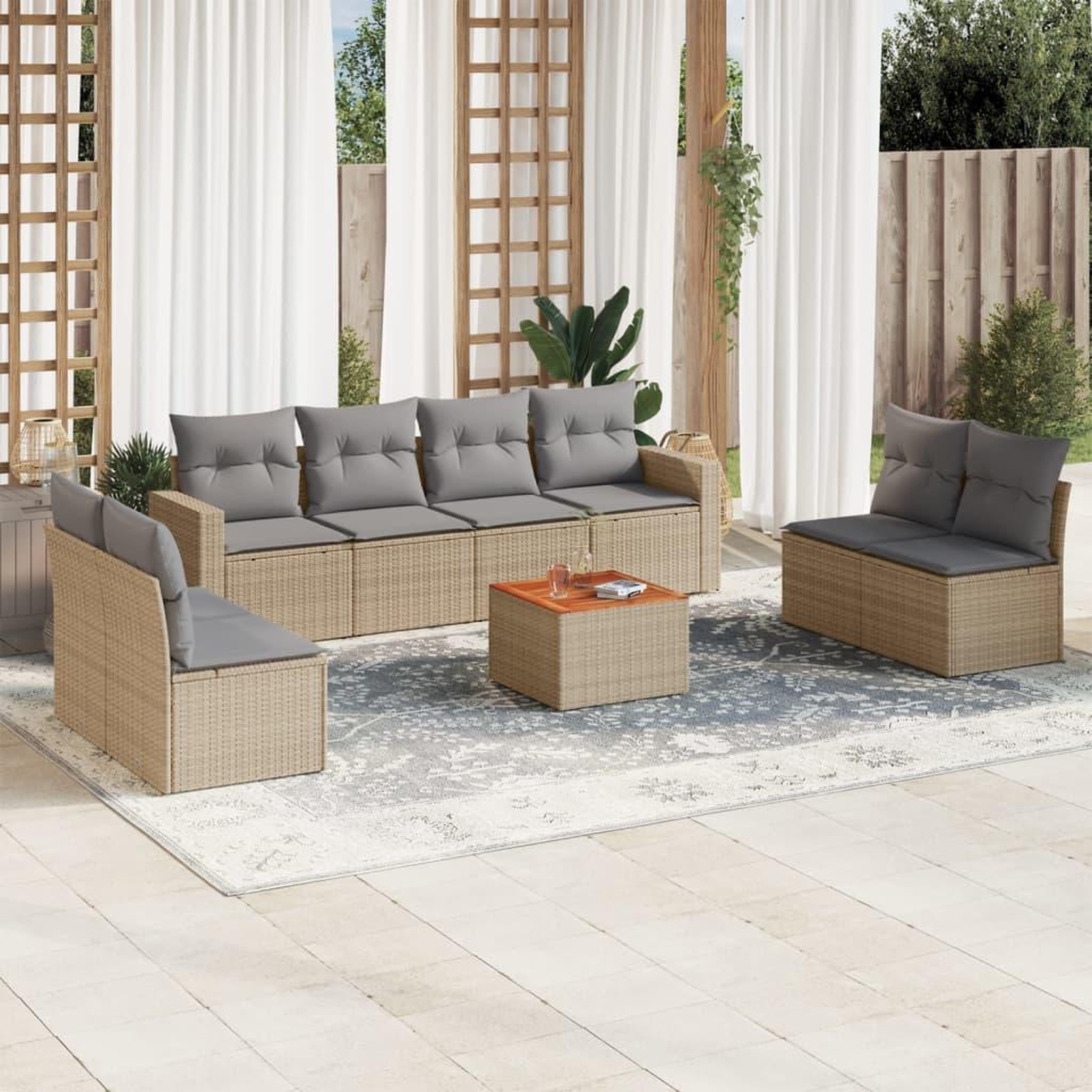 VIDAXL Salon de jardin avec coussins 9 pcs beige resine tressee