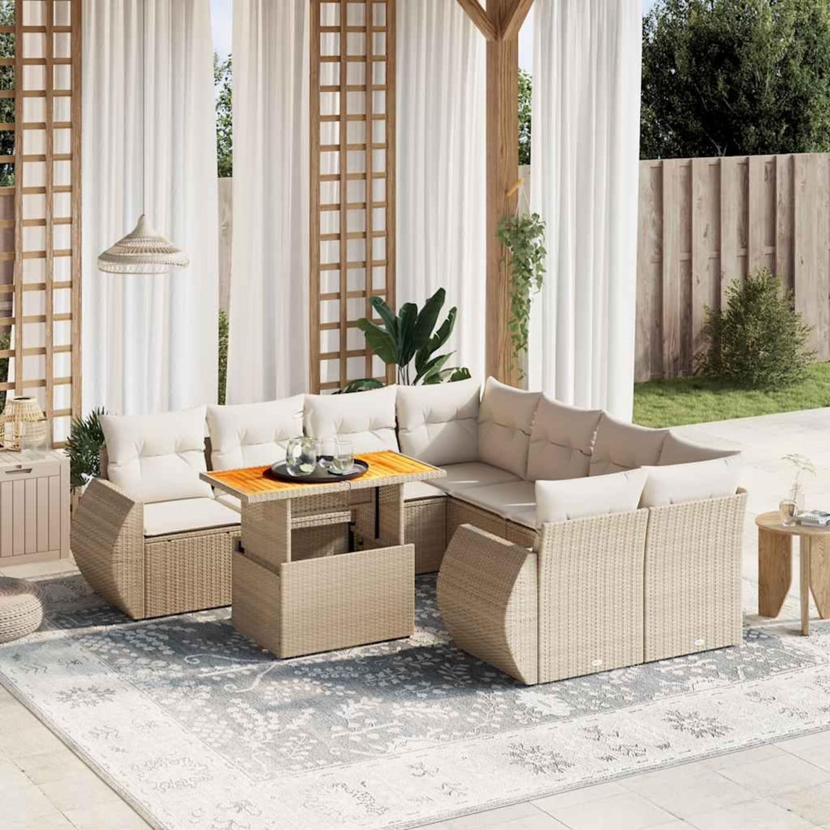 VIDAXL Salon de jardin avec coussins 9 pcs beige resine tressee