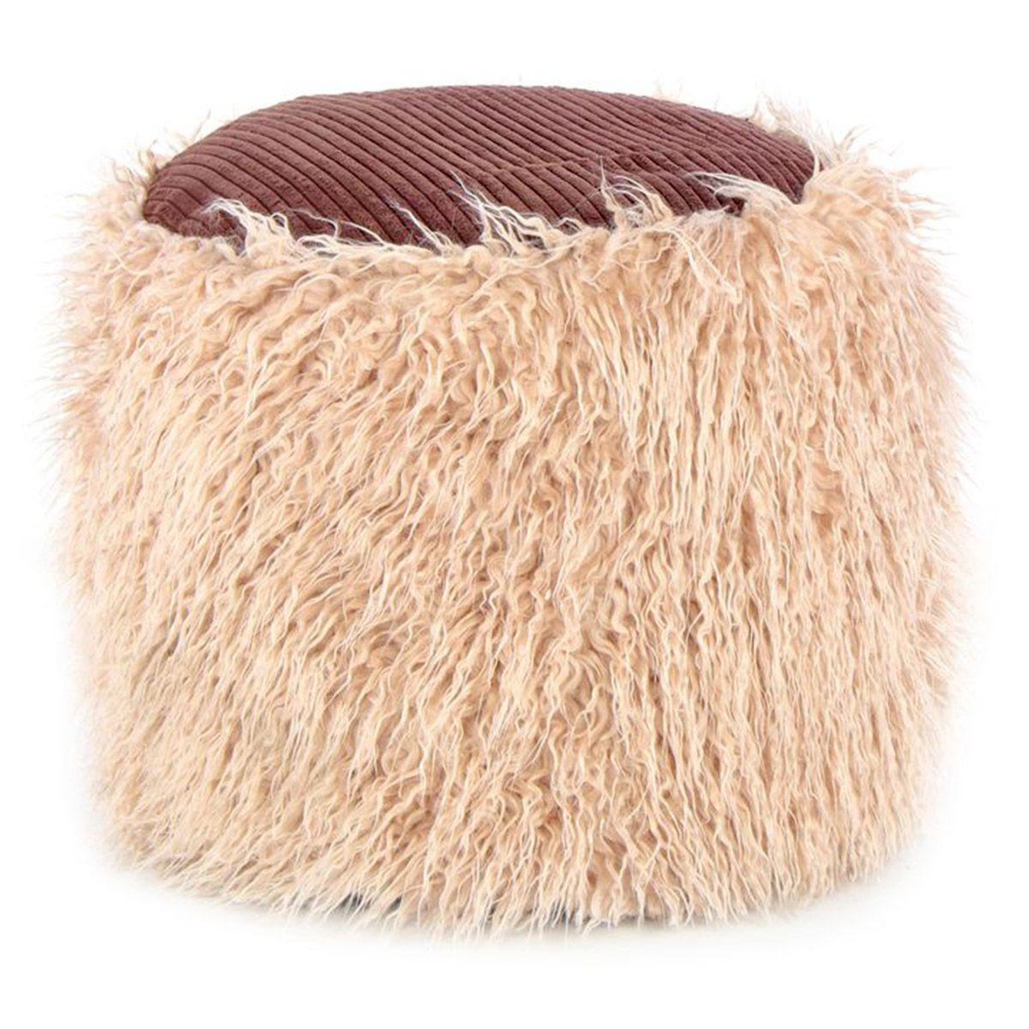 Voir la diapositive 1 : Paris Prix Pouf rond imitation fourrure  bobtail  45cm beige