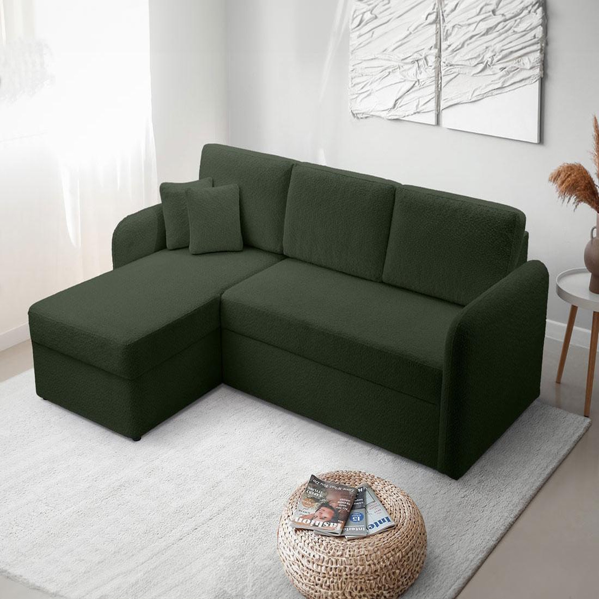 Voir la diapositive 1 : BEST MOBILIER Pocatello - canapé d'angle réversible 4 places - convertible avec coffre - en tissu bouclette