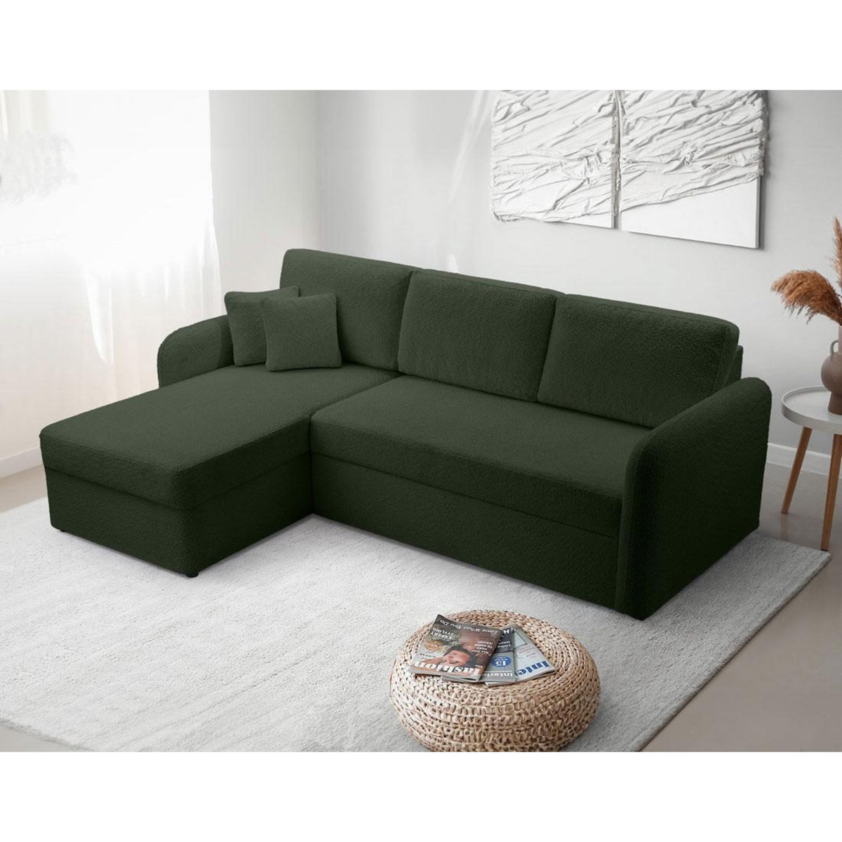 BEST MOBILIER Pocatello - canapé d'angle réversible 4 places - convertible avec coffre - en tissu bouclette