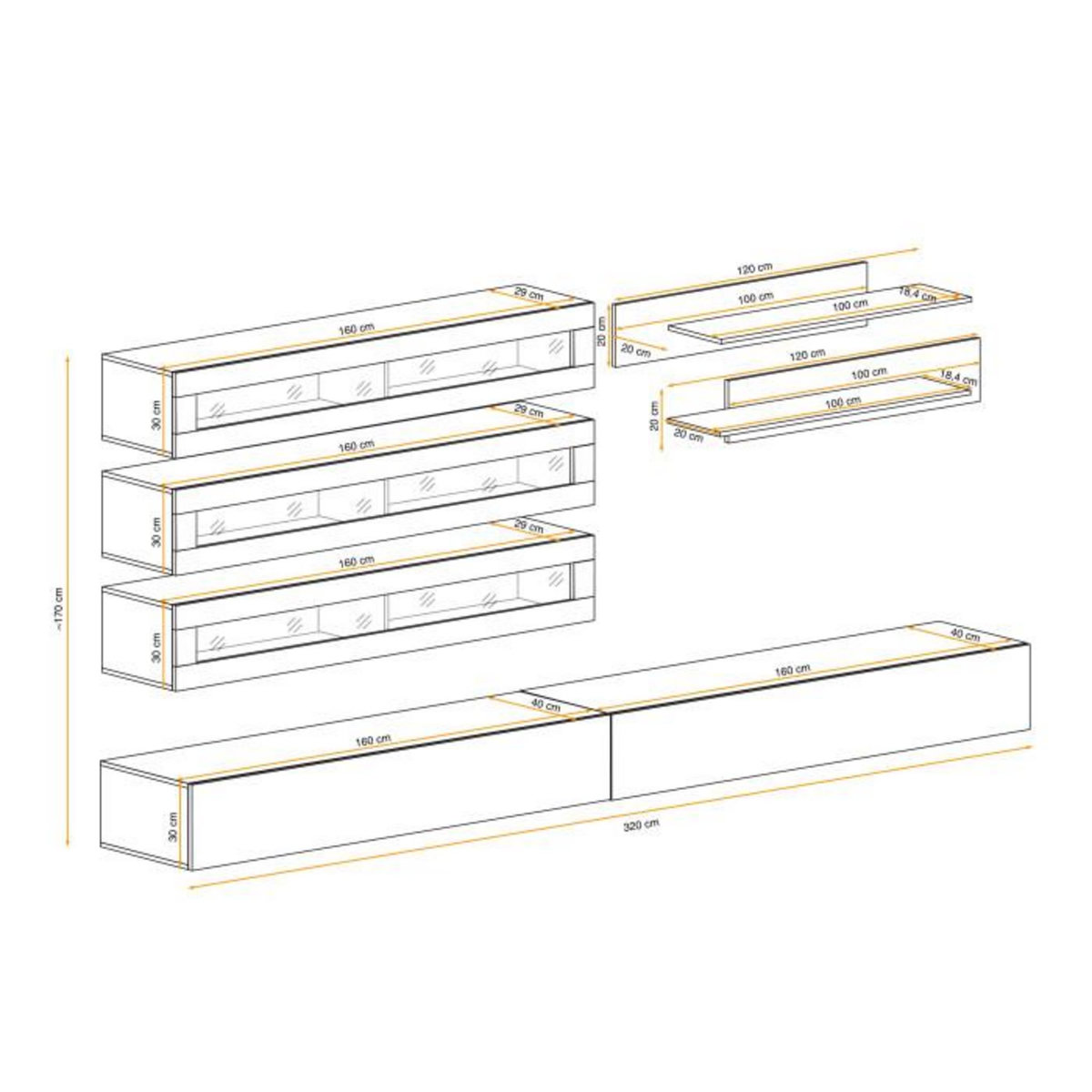 Paris Prix Meuble TV Mural Design  Fly XI  320cm Blanc