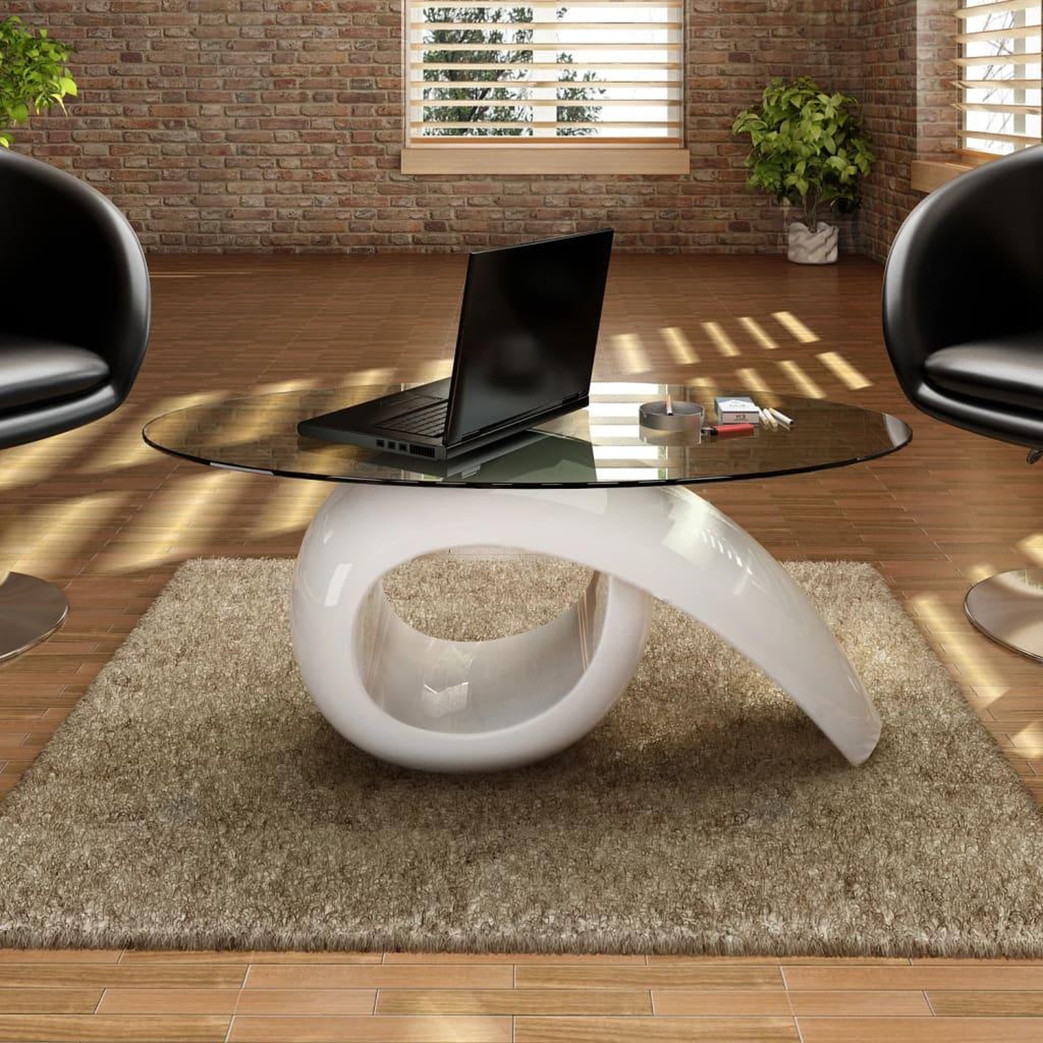 Voir la diapositive 1 : VIDAXL Table basse avec dessus de table en verre ovale Blanc brillant