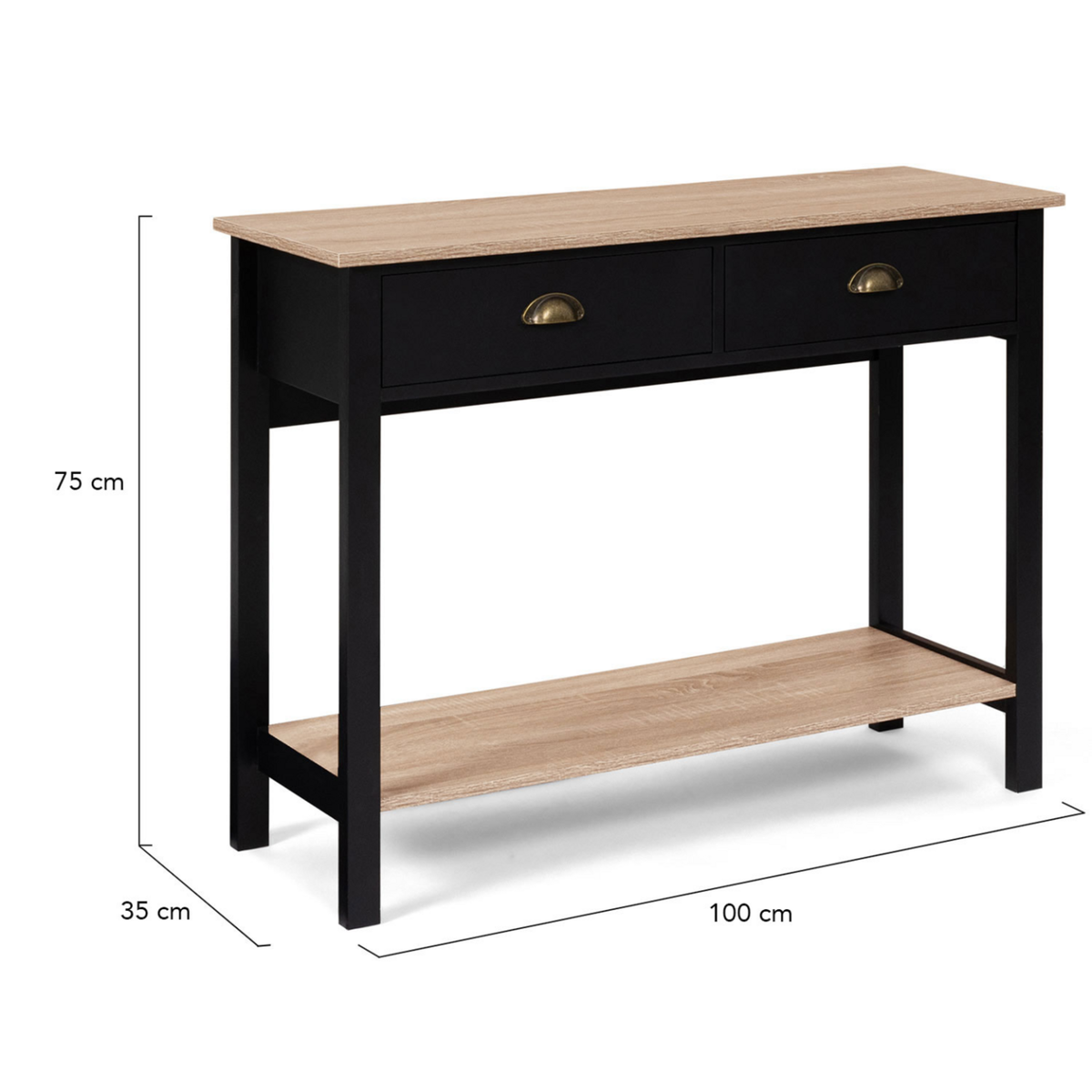 ID MARKET Console 2 tiroirs campagne ISIS 1 étagère bois et noir