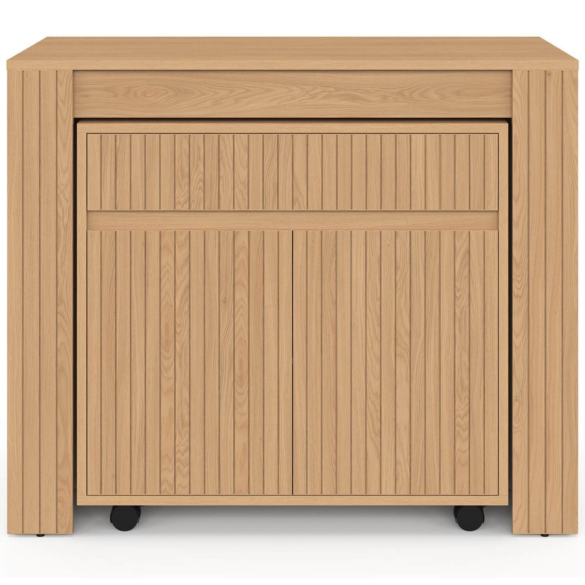 Voir la diapositive 4 : ID MARKET Table buffet extensible juliette 10 personnes 235 cm effet lattes tasseau bois coloris chêne