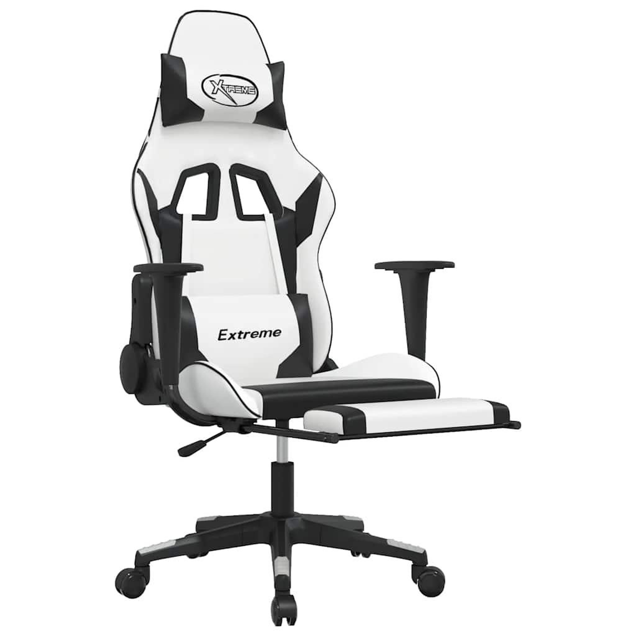 Voir la diapositive 3 : VIDAXL Chaise de jeu de massage avec repose-pied Blanc noir Similicuir