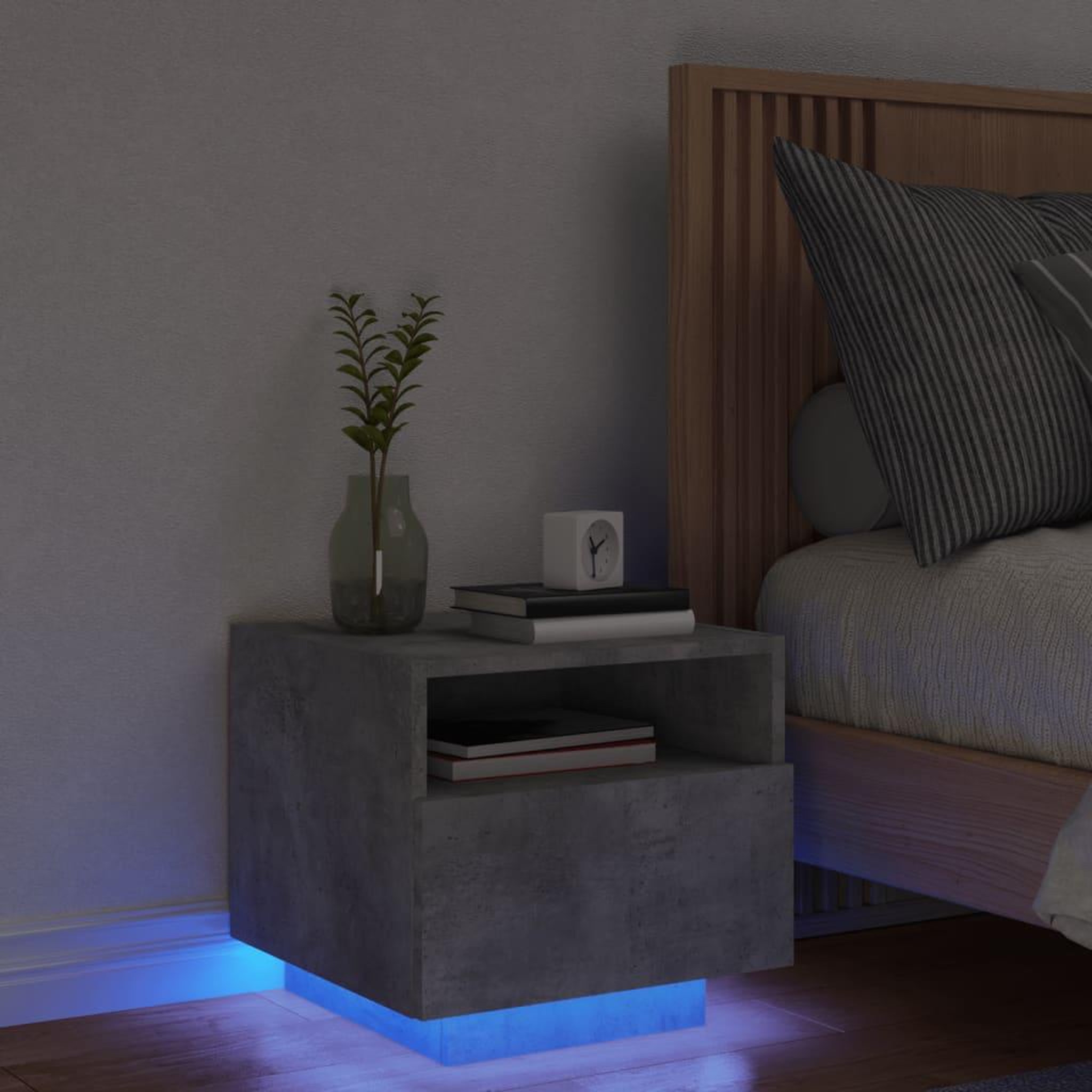 VIDAXL Table de chevet avec lumieres LED gris beton 40x39x37 cm