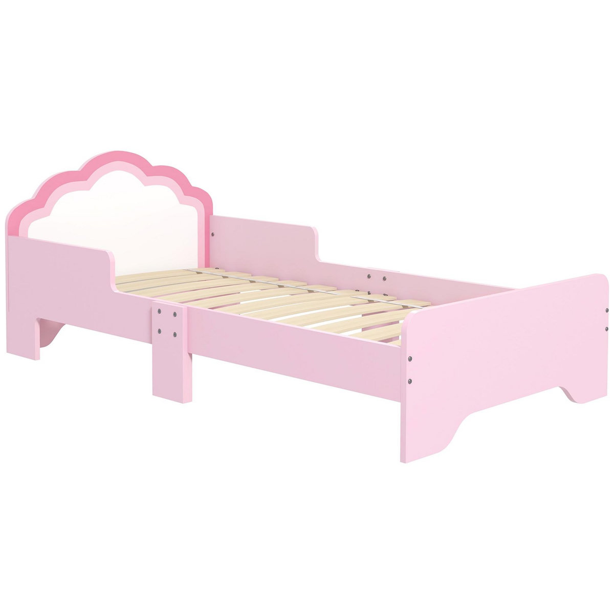 HOMCOM Lit enfant design girly motif nuage - sommier à lattes inclus - MDF contreplaqué rose blanc